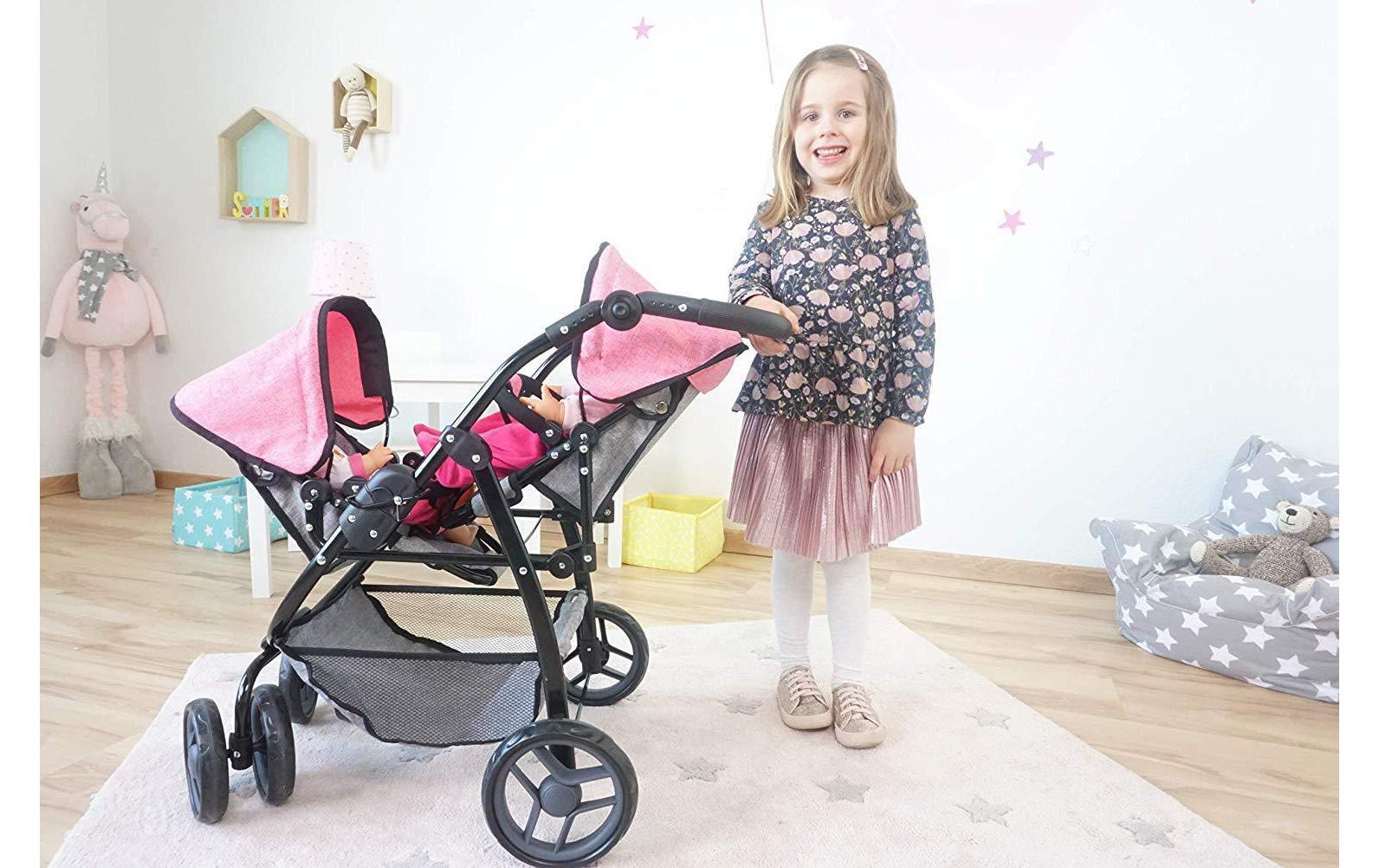 Knorrtoys® Puppen-Zwillingsbuggy »Milo jeans grey«, (Ausstattung: Höhenverstellbarer Griff, Zubehörkorb/-netz)