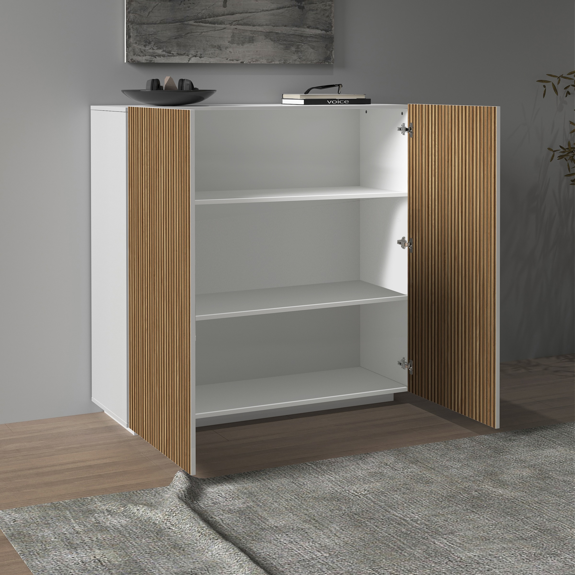 INOSIGN Highboard »Vega,Highboard,Kommode,120 cm«, mit 2 Türen,Fronten mit Rillen-Optik