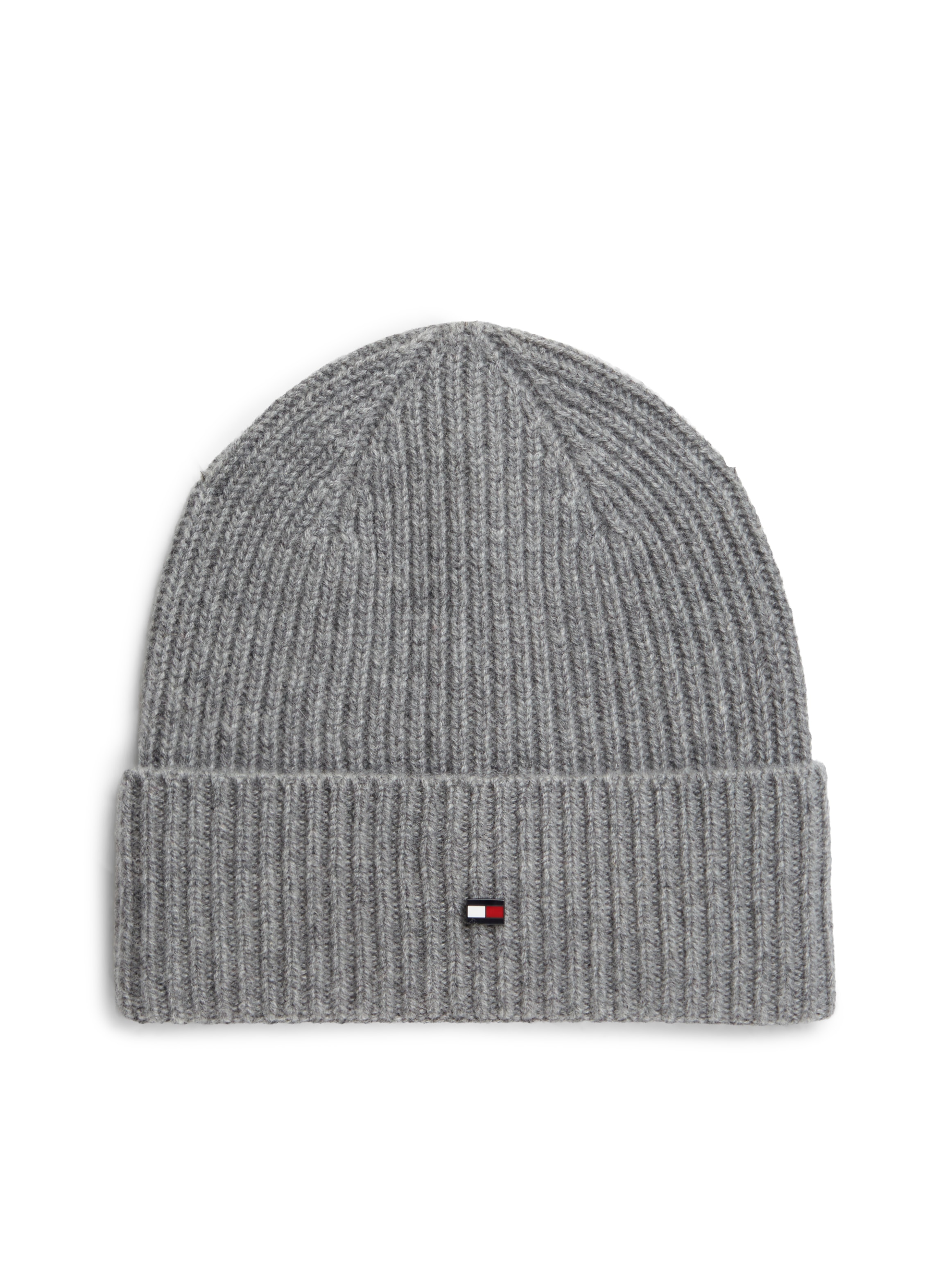 Tommy Hilfiger Medium Grau Heather Strickmütze "Flag Cashmere Beanie" One Size Mit Markenlogo