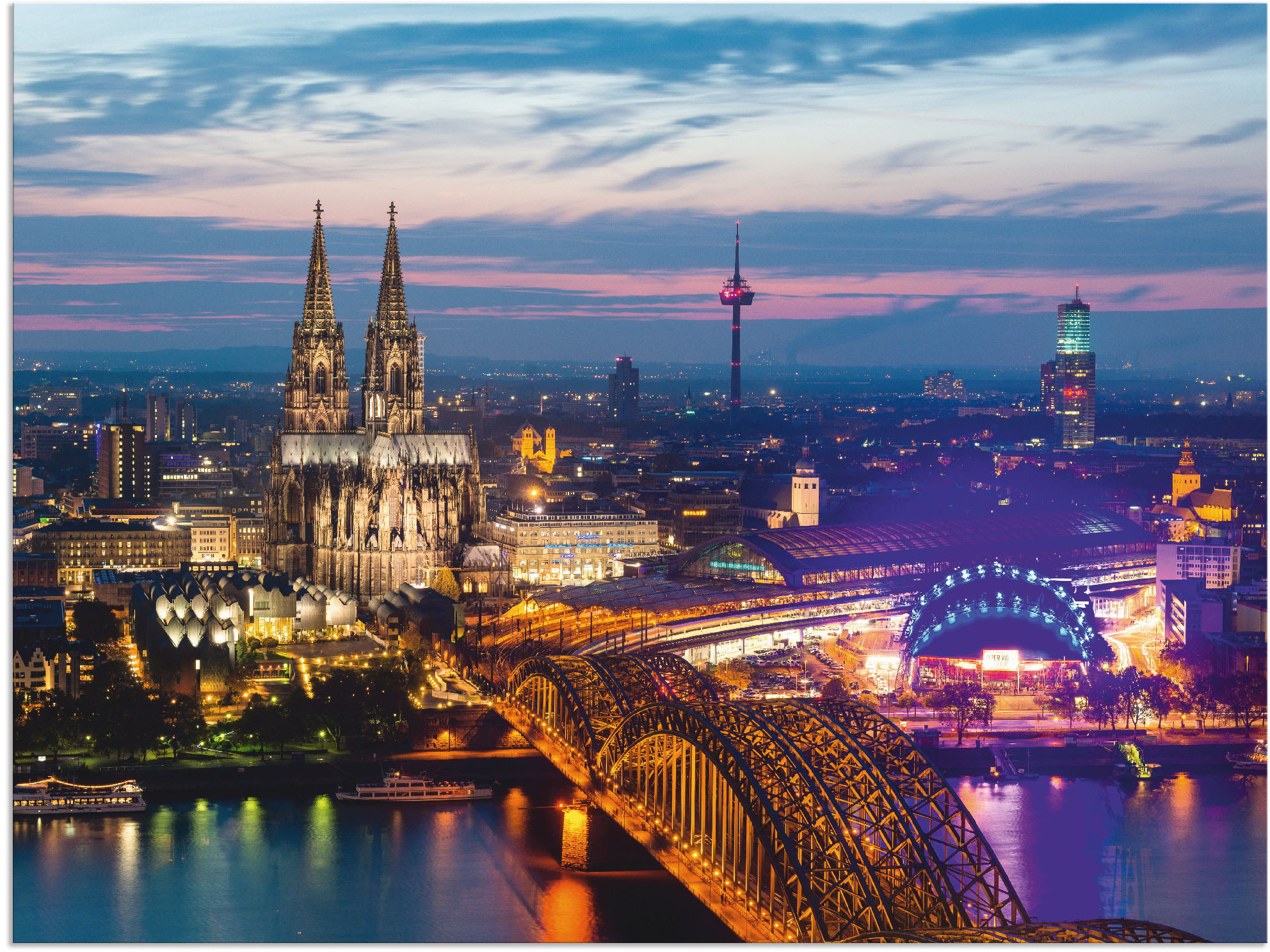Artland Glasbild online St.), Deutschland, kaufen in Abend«, (1 am Jelmoli-Versand | Grössen »Köln Panorama verschiedenen