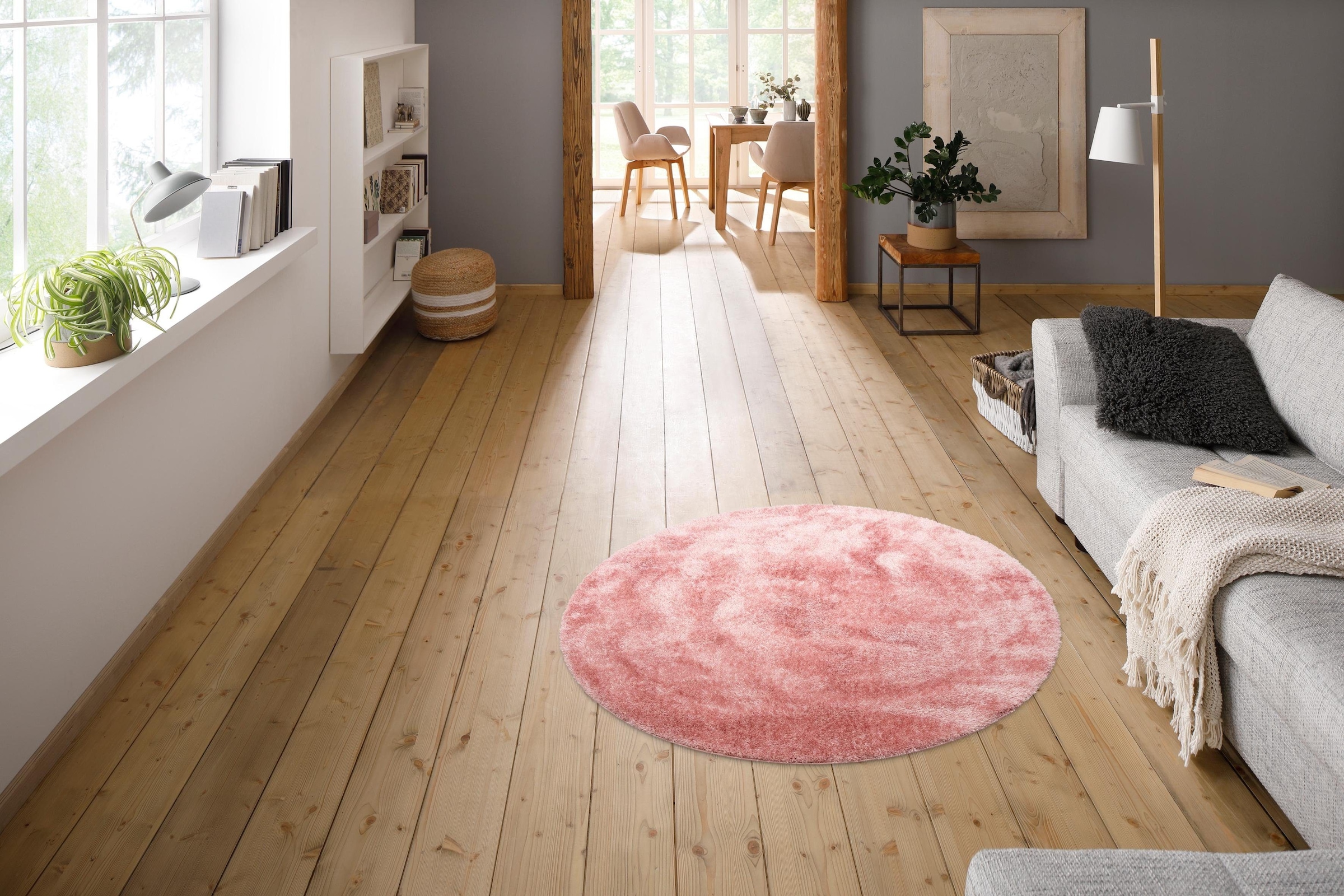 Home affaire Hochflor-Teppich »Malin«, rund, Uni-Farben, leicht glänzend,  besonders flauschig durch Mikrofaser online shoppen | Jelmoli-Versand
