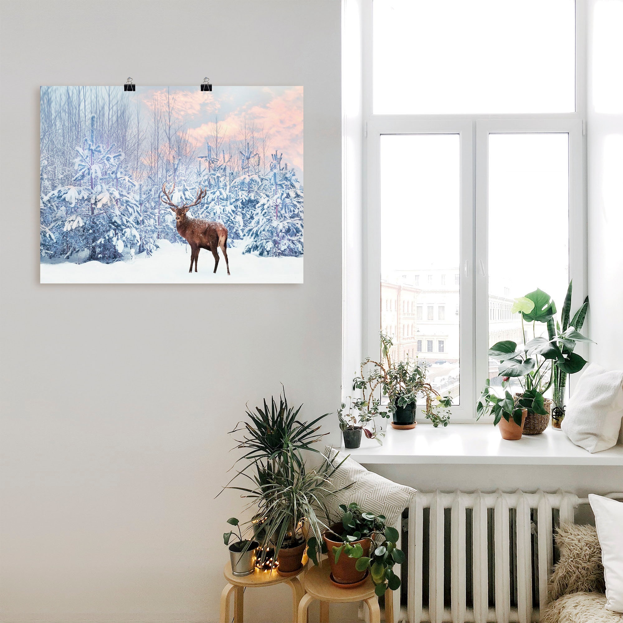 Artland Wandbild »Hirsch im Winterwald«, Hirschbilder, (1 St.), als Leinwandbild, Poster in verschied. Grössen