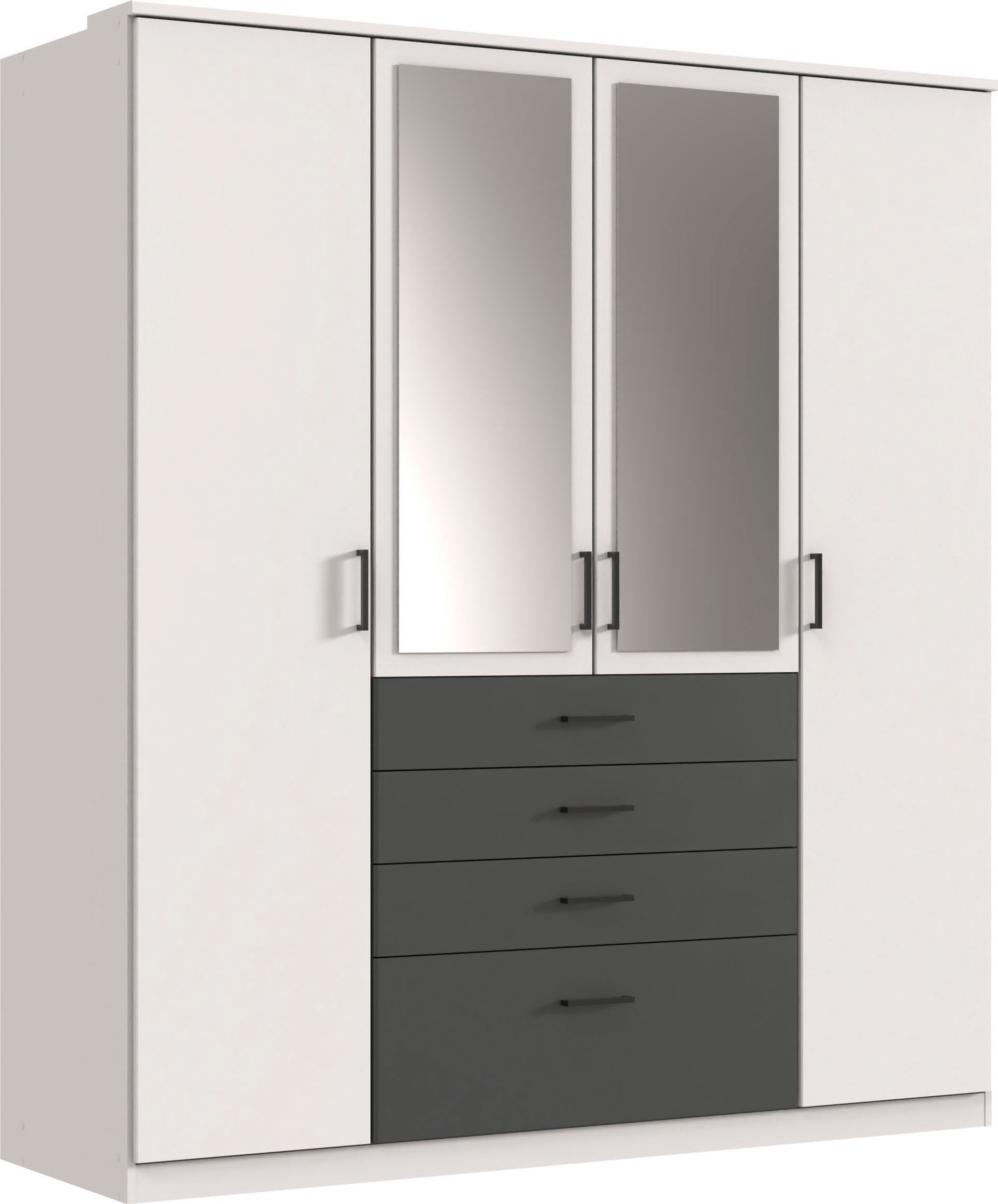 Wimex Kleiderschrank »Cottbus, in weiss oder grau modern kombiniert mit graphitfb.Schubladen« in 3 Grössen, schwarze Griffe, Made in Germany, mit 4 Schubladen, wahlweise mit oder ohne Spiegel