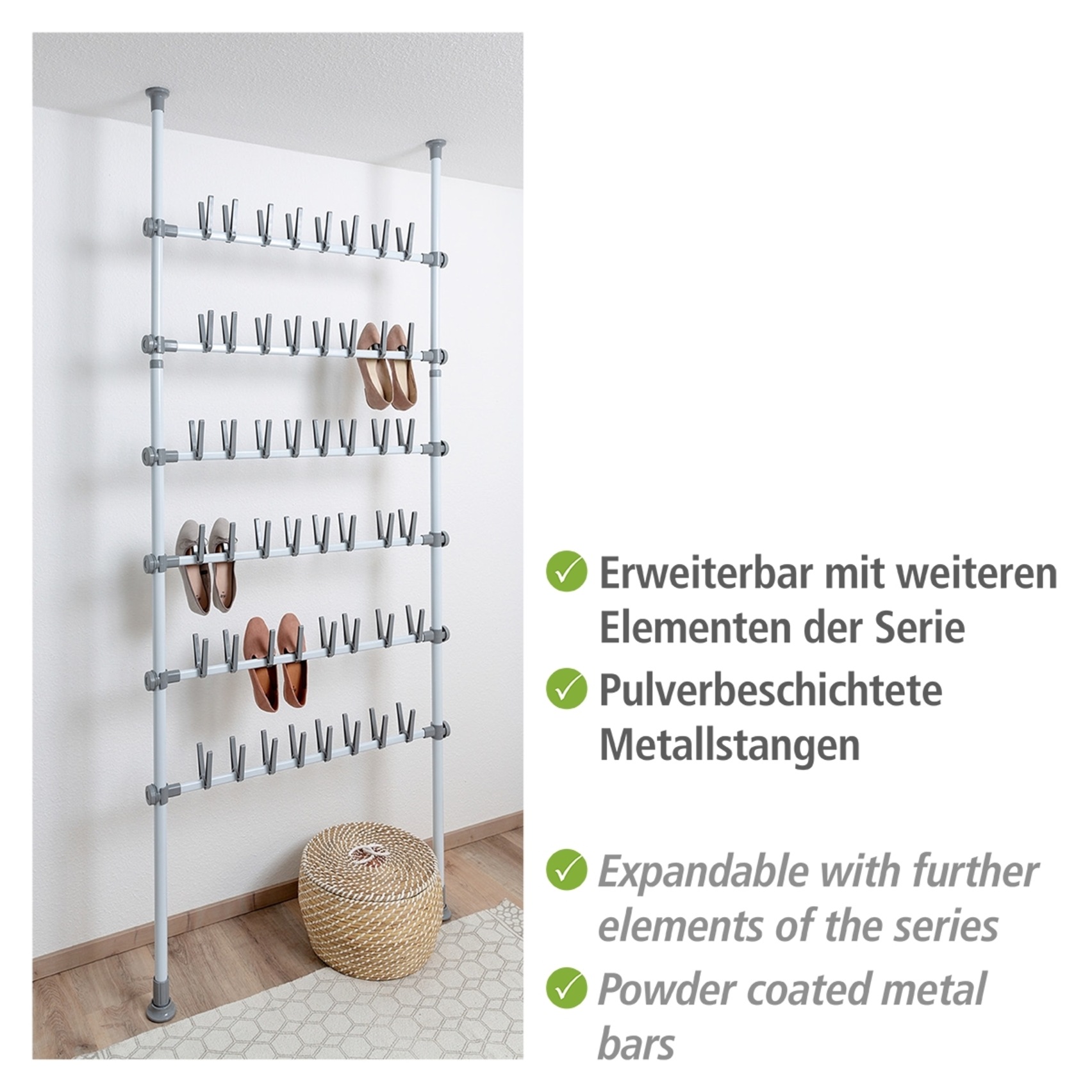 WENKO Schuhregal »Modell Herkules Shoes«, Teleskopregal für 48 Paar Schuhe, zum Klemmen ohne Bohren, verstellbar