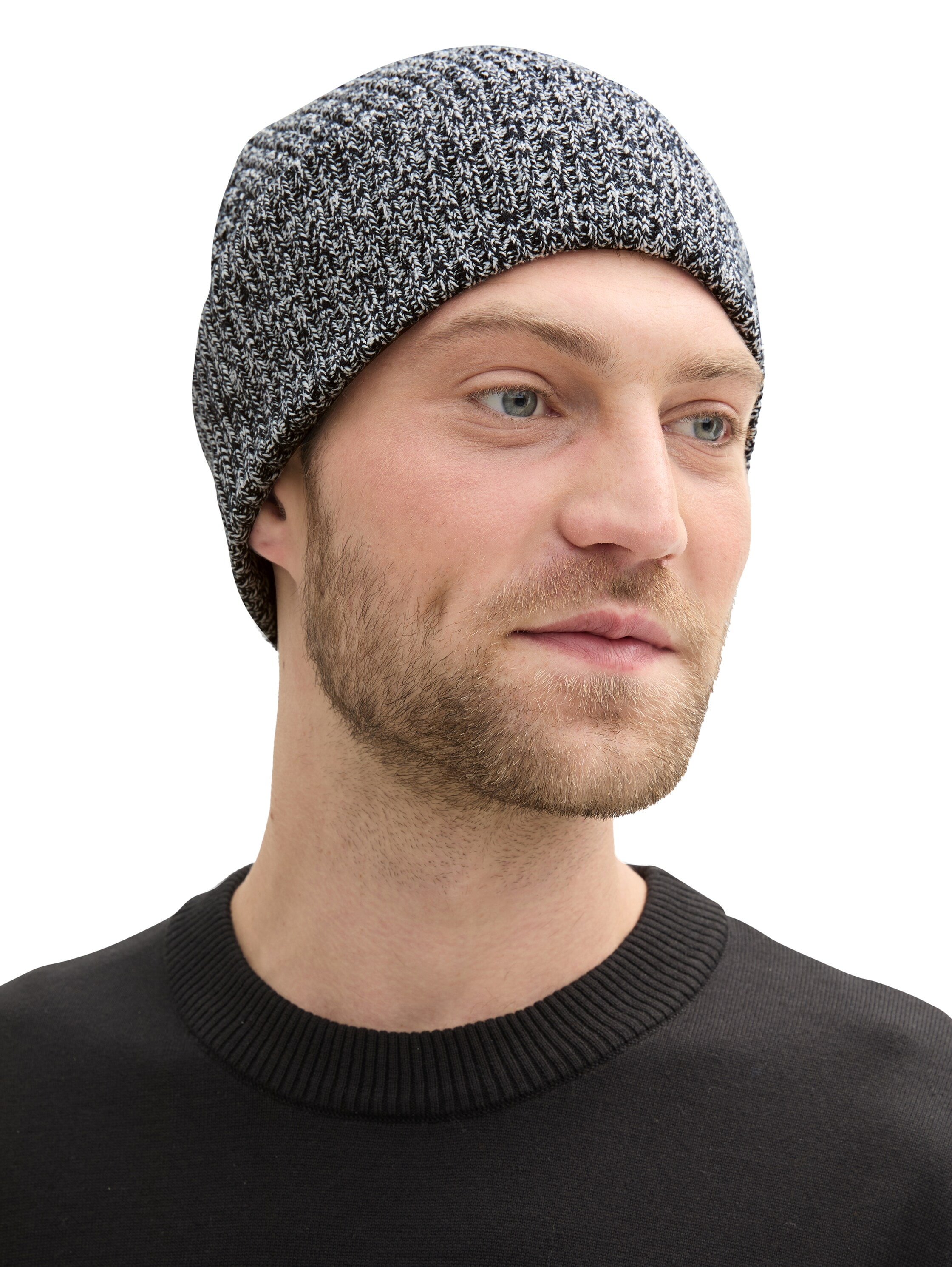 TOM TAILOR Denim Beanie, mit Strick-Struktur und Logo-Badge