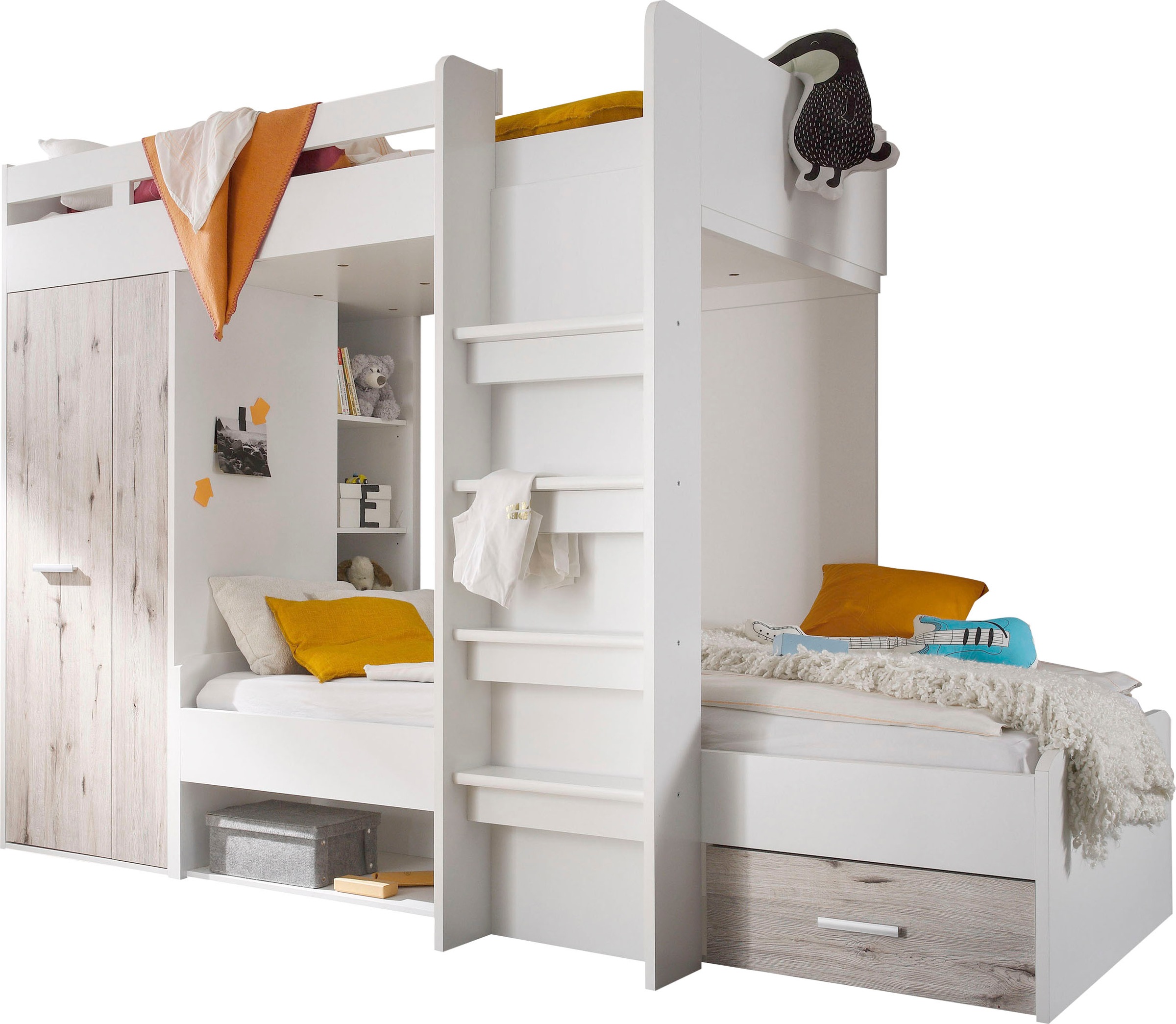 Begabino Hochbett »MAXI« mit 2 Liegeflächen, Kleiderschrank und Regalen