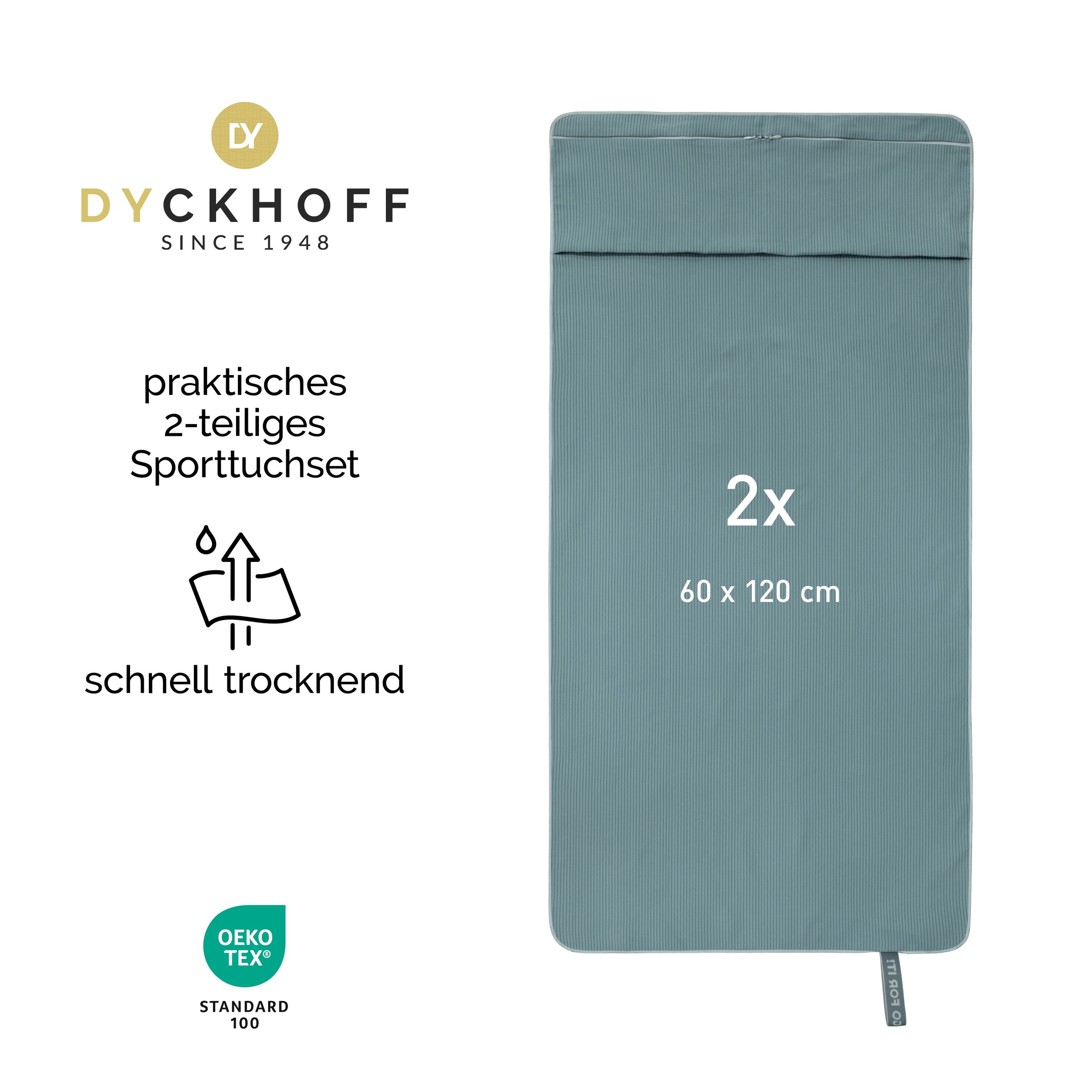 Dyckhoff Handtuch "Mikrofaser Sporttuch Struktur" Mit Überstülpkapuze, Schnelltrocknend, Leicht, Reißverschlusstasche