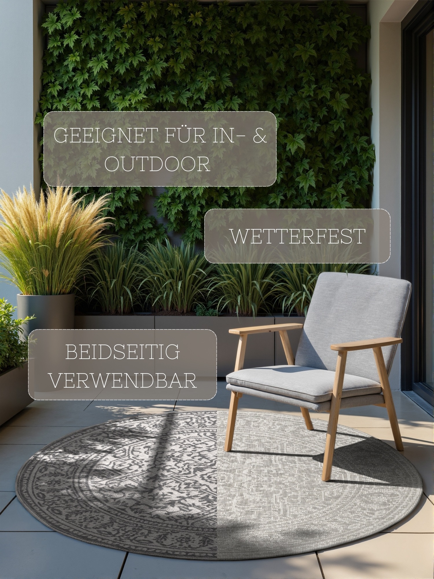 HANSE Home Outdoorteppich »Kona Wendeteppich«, rund, 5 mm Höhe, In und Outdoor, Flachgewebe, wetterfest, pflegeleicht, robust