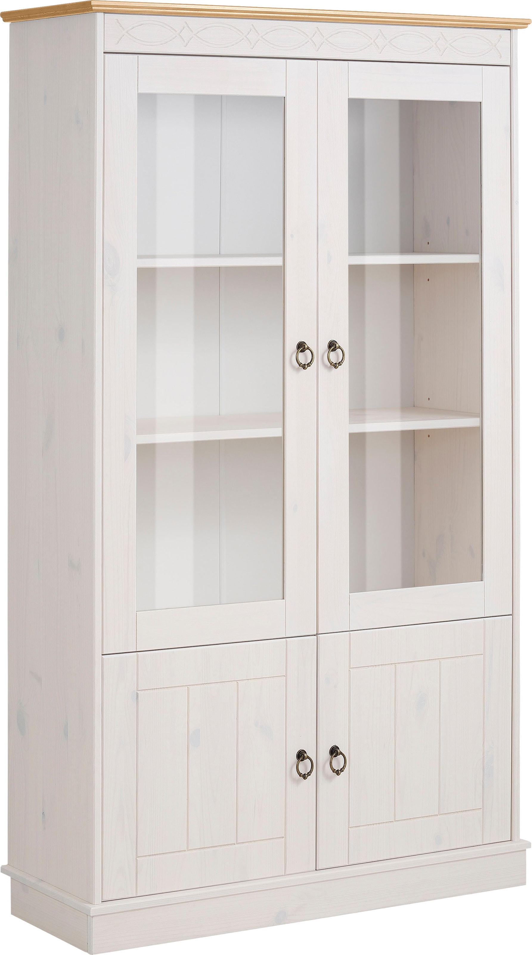 Home affaire Vitrine »Indra«, aus massiver Kiefer, FSC®, Höhe 145 cm, dezentes Ornament
