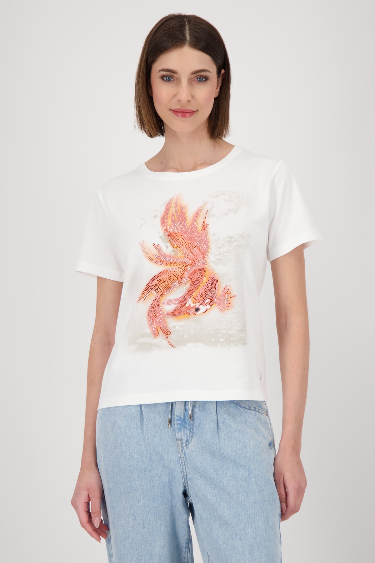 Monari Rundhalsshirt mit Frontprint und Glitzernieten
