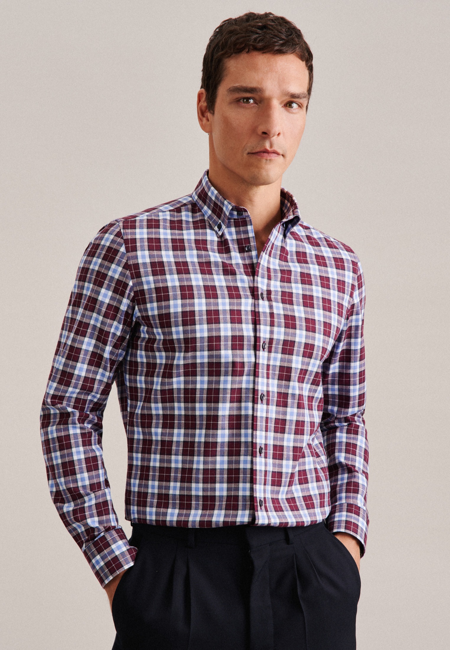 seidensticker Flanellhemd »X-Slim« X-Slim 1/1 Button-Down-Kragen Karo