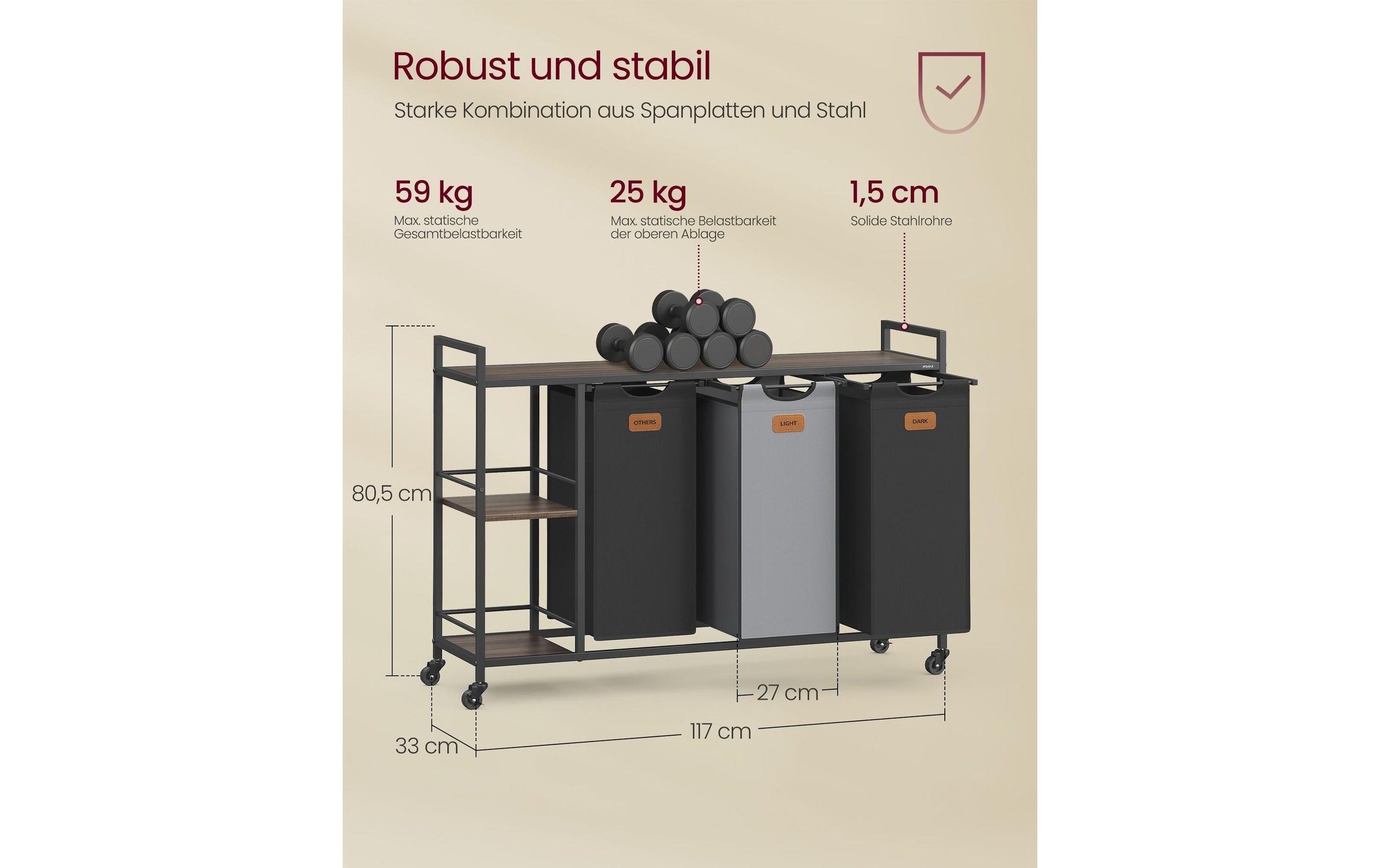 VASAGLE Wäschekorb »3 x 50 l«, (3 St.)