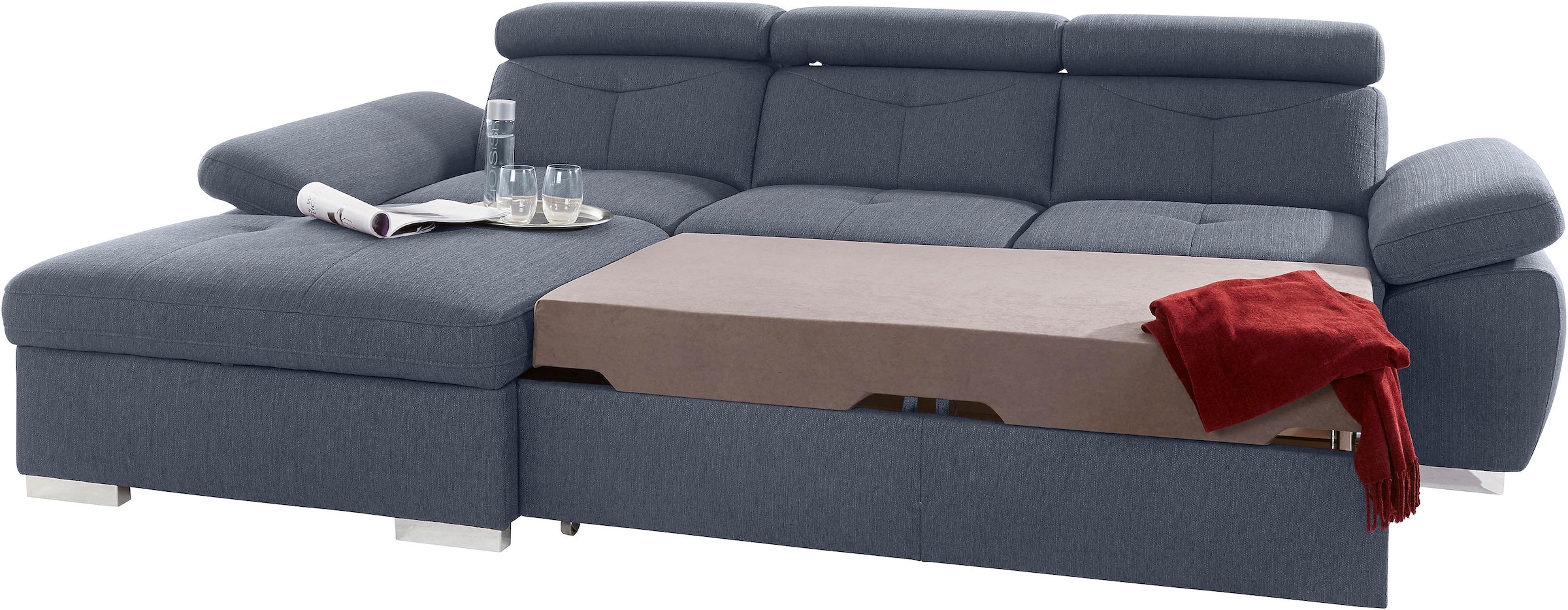 exxpo - sofa fashion Ecksofa »Spring, super bequem, mit Armteil- und Kopfteilfunktion«, L-Form, wahlweise mit Bettfunktion und Bettkasten