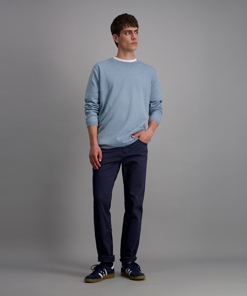 Pioneer Authentic Jeans Rundhalspullover, Ausschnitt mit Rollkante, Aussennähte