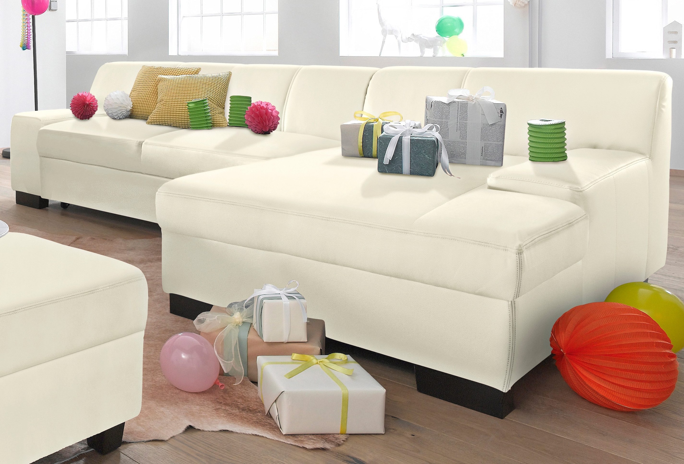 DOMO collection Ecksofa »Norma, elegant und modern, mit flachen Armlehnen, L-Form«, wahlweise mit Bettfunktion