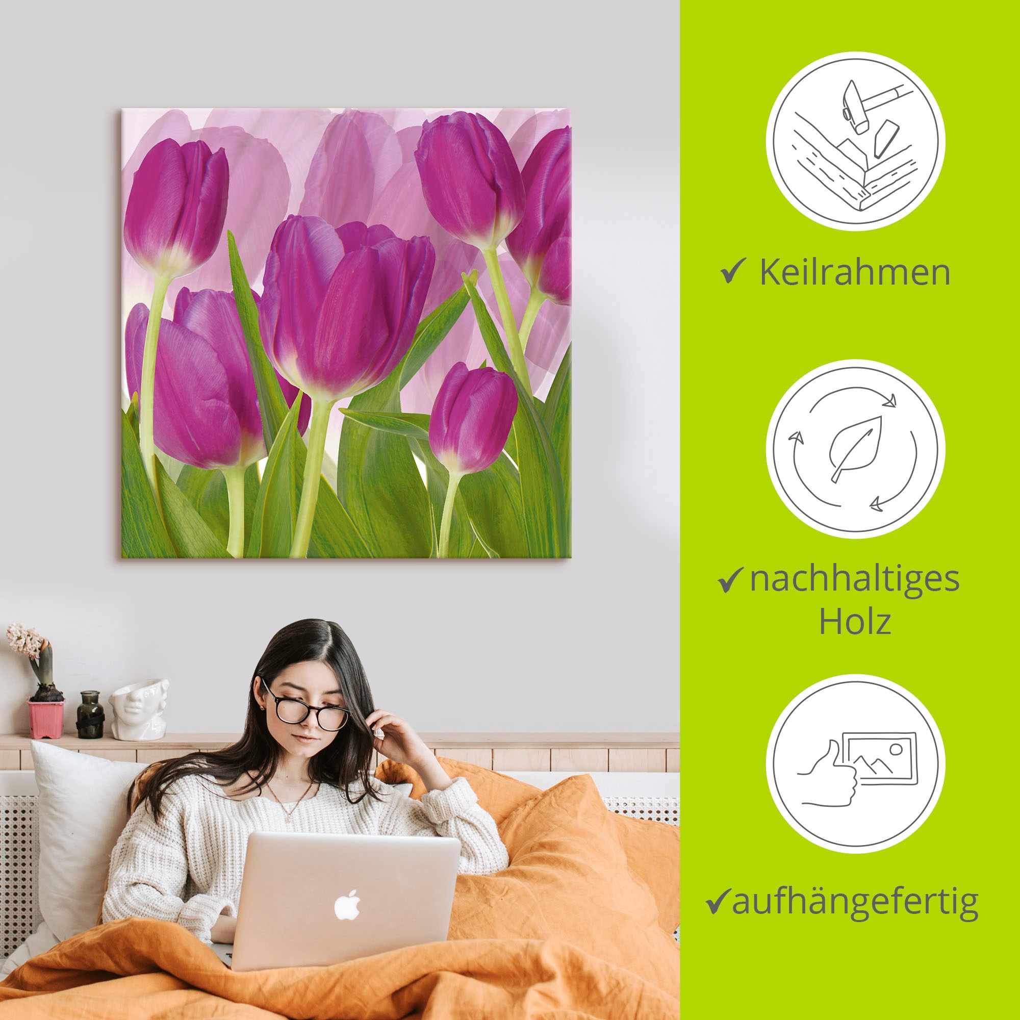 Artland Wandbild »Tulpenfeld lila«, Blumen, (1 St.), als Alubild, Outdoorbild, Leinwandbild in verschied. Grössen
