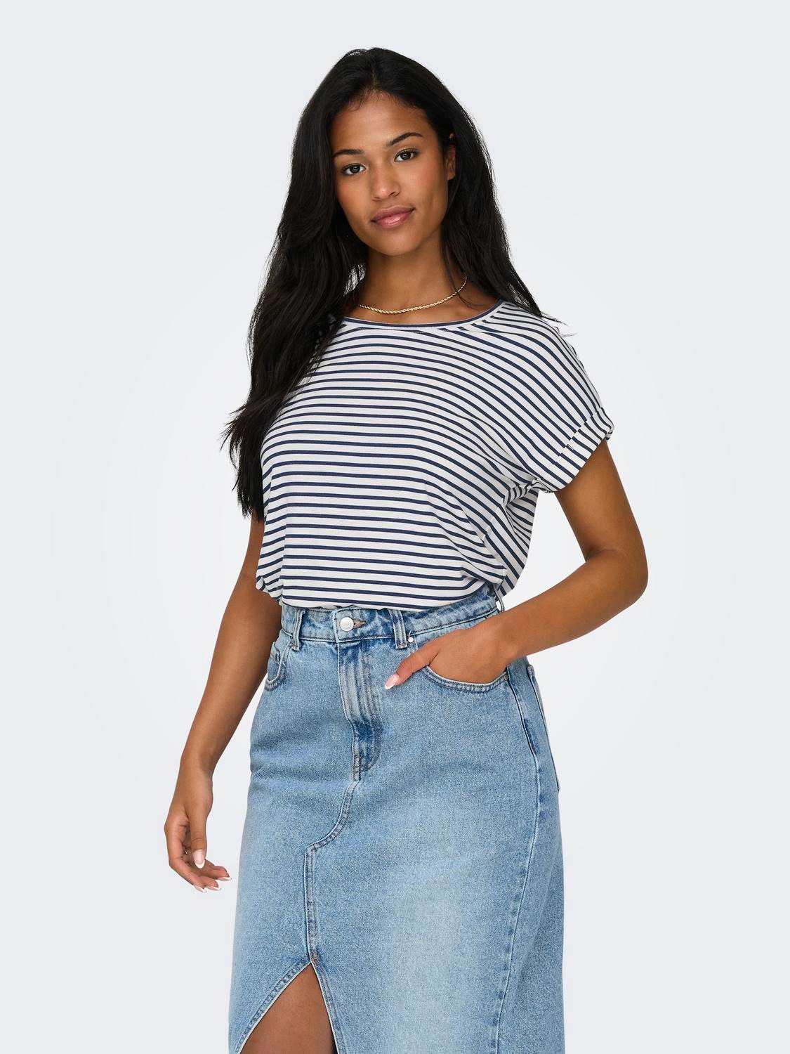 ONLY T-Shirt »ONLMOSTER – Kurzarmshirt mit Aufschlag für lässige Looks«, gestreift, lässig geschnitten, Jersey, Rundhals, Viskosemischung