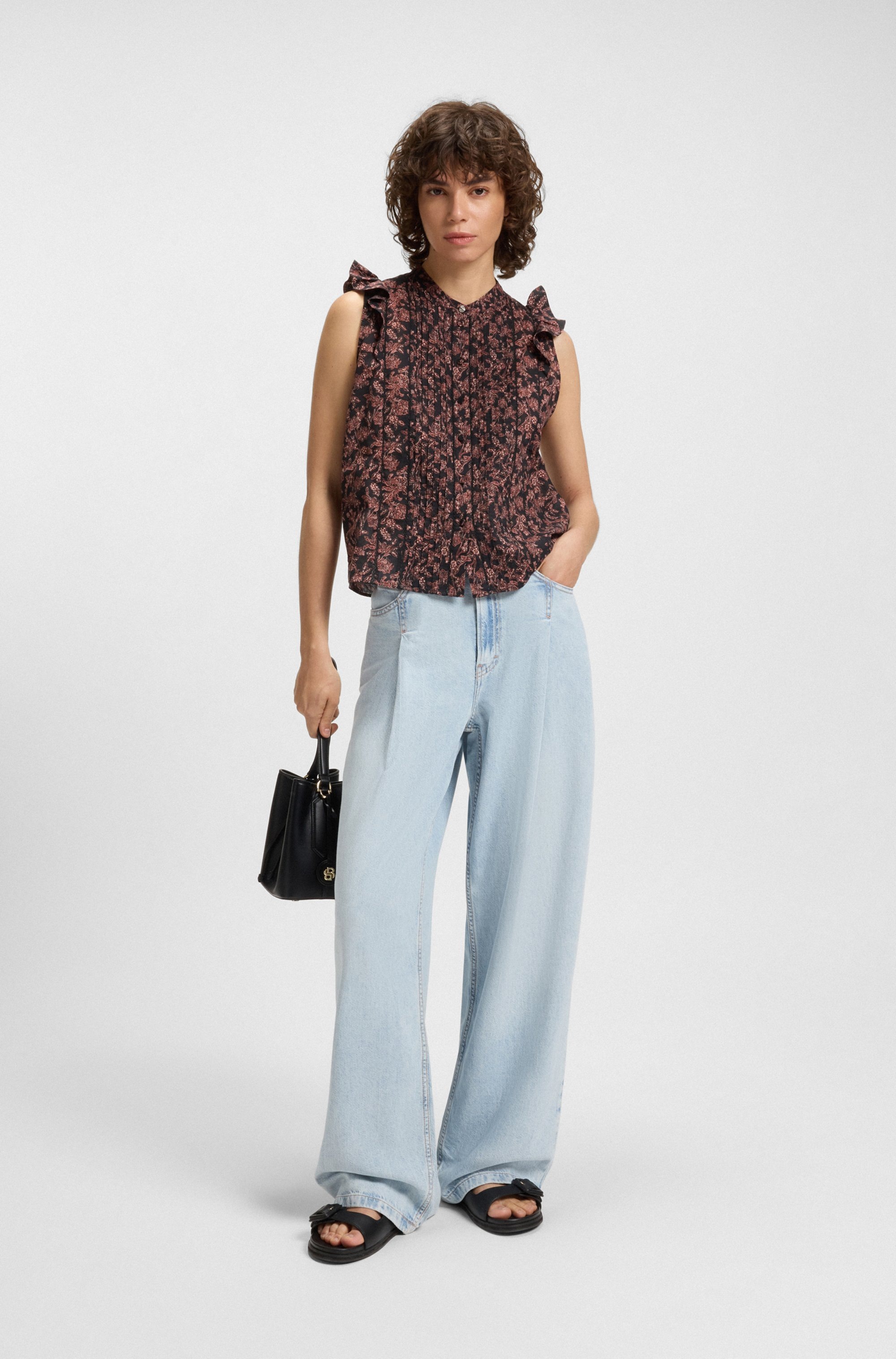 BOSS ORANGE Klassische Bluse »C_Bantiana«, mit Ajour Details, Stehkragen