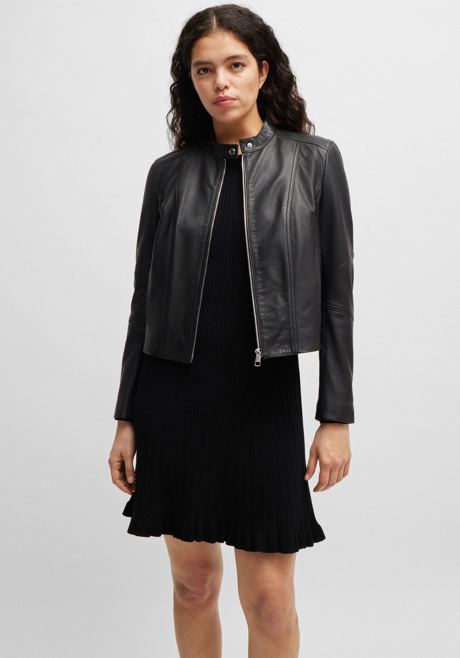 BOSS ORANGE Lederjacke »Saleste Premium Damenmode« mit Stehkragen