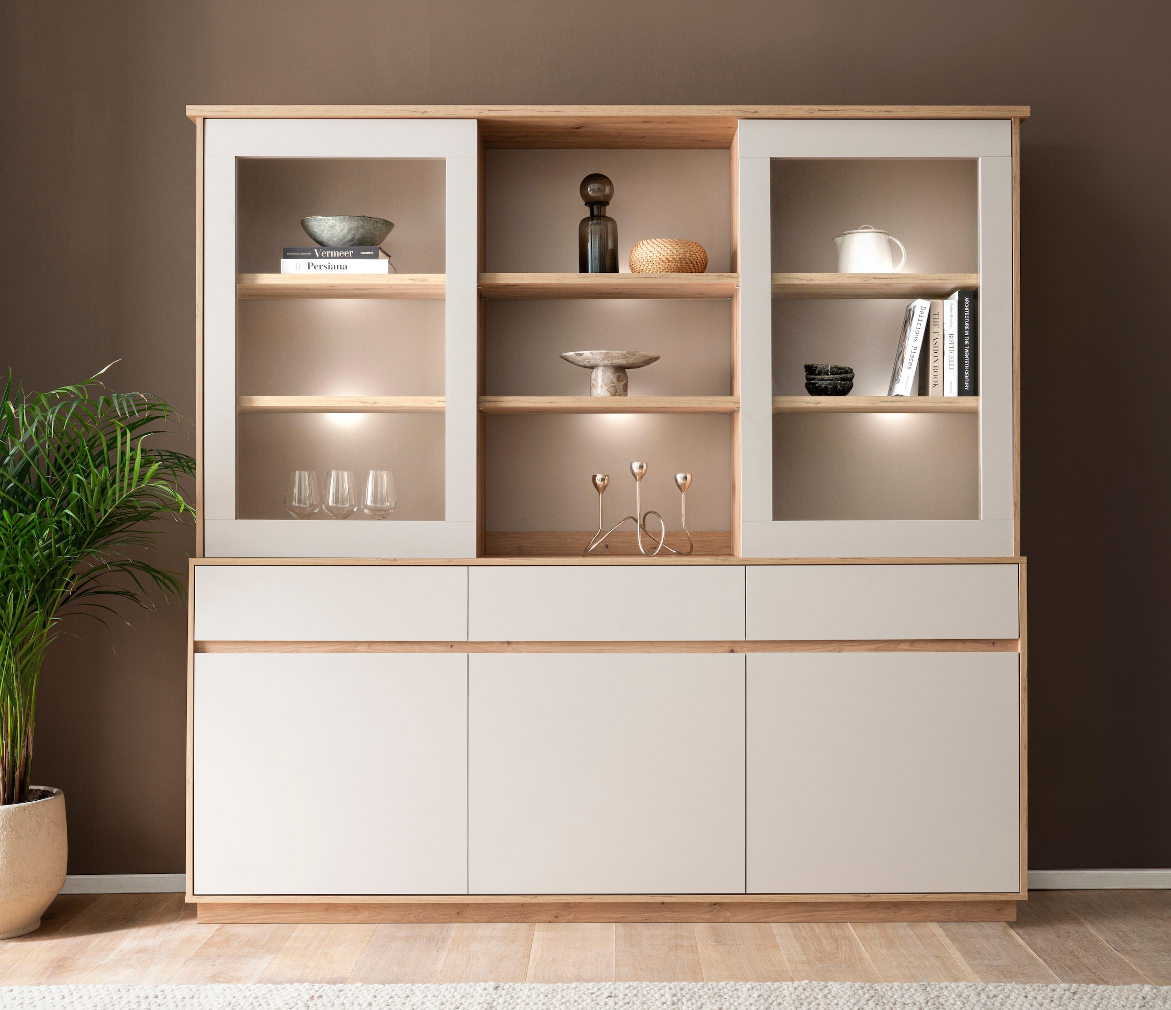 Home Affaire, Home affaire Buffet »Sonora, moderner Hochschrank, Buffetschrank in Kaschmir, Regal« filigrane Rahmenoptik, ausreichend Stauraum, 