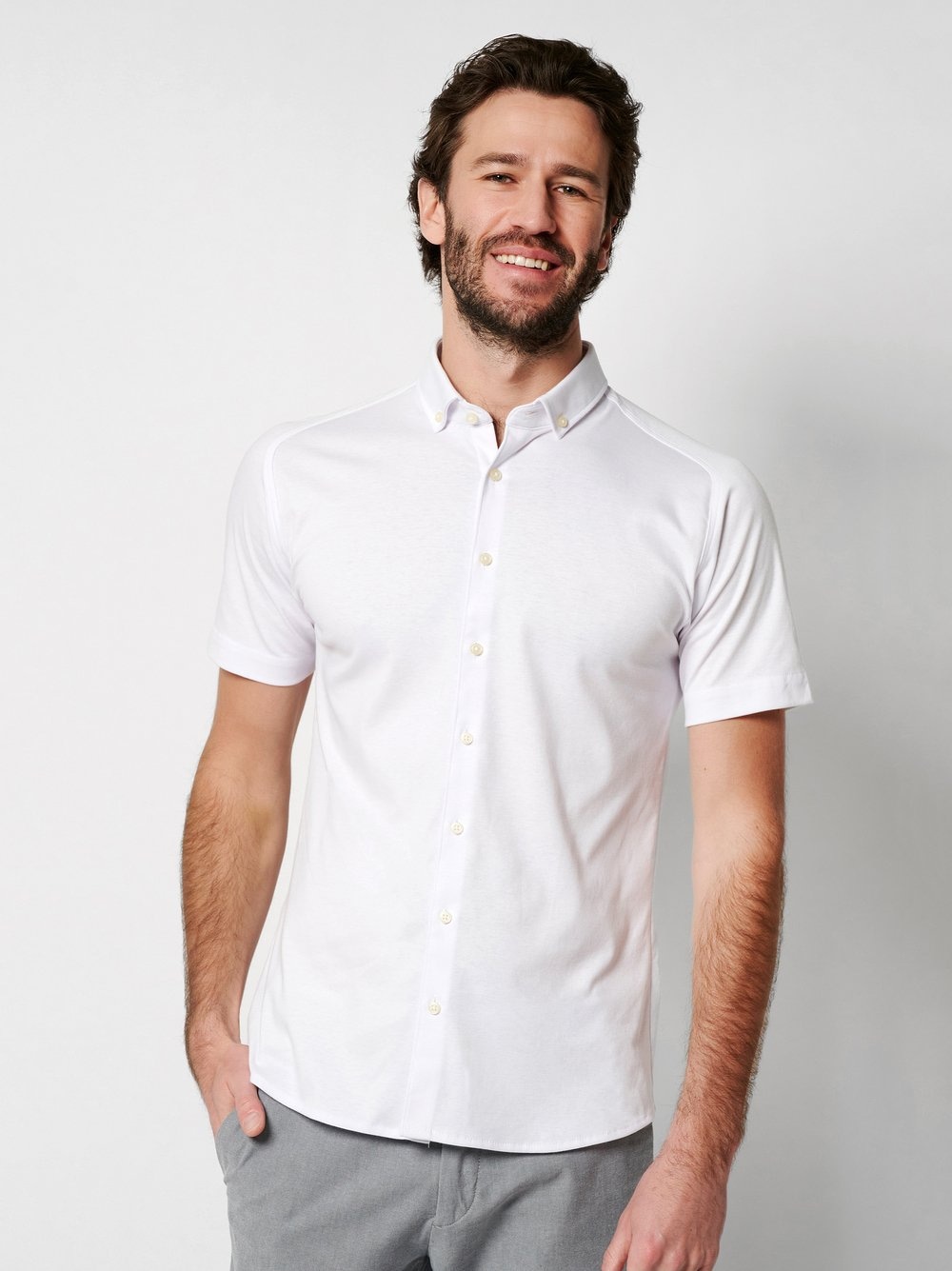 DESOTO Kurzarmhemd »Jerseyhemd Casual Modern Button Down halbarm« Flexibler Stretch