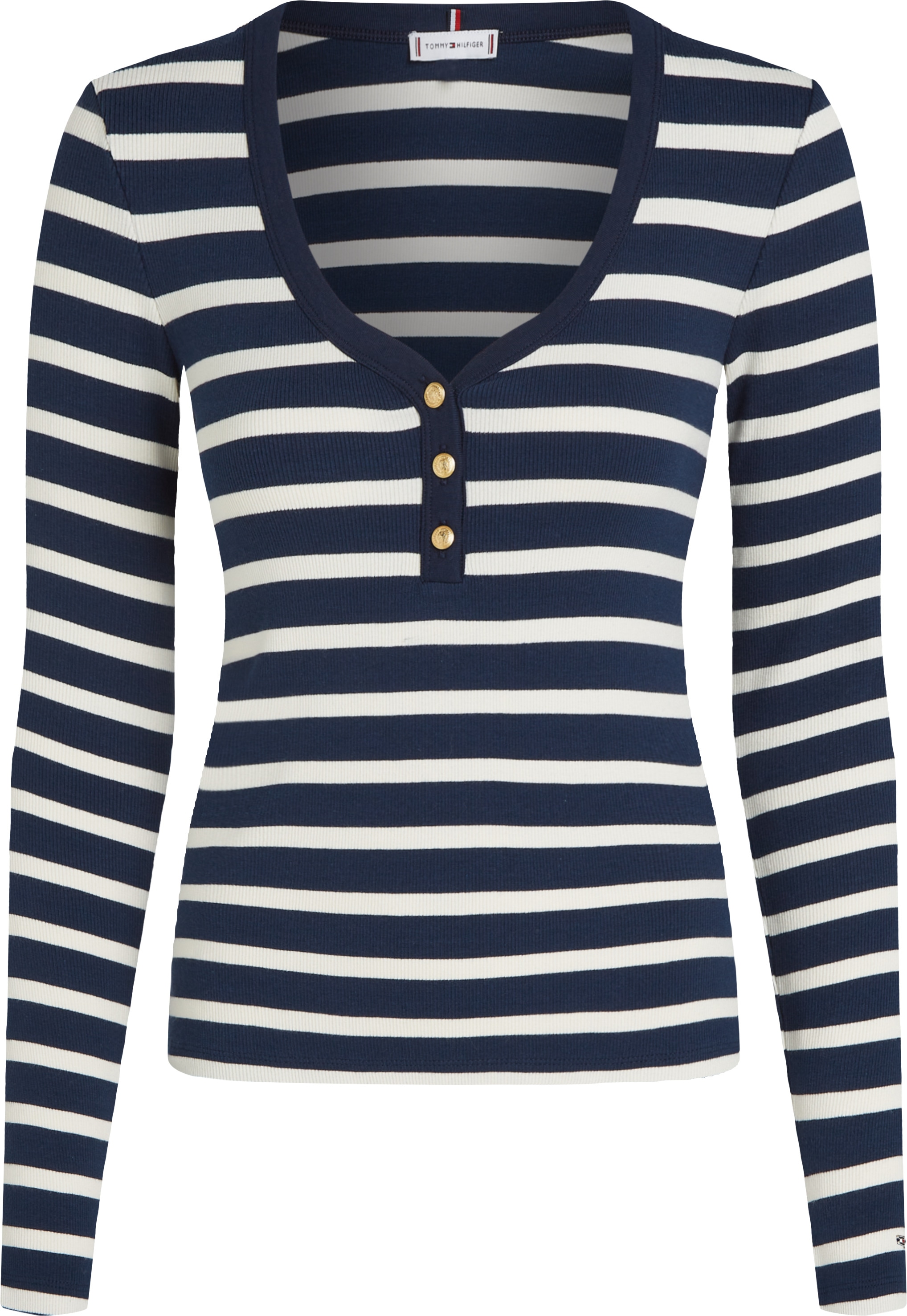 Tommy Hilfiger Langarmshirt »SLIM HENLEY GB SCOOP-NK LS«, mit Rippenstruktur, mit Metalllabel