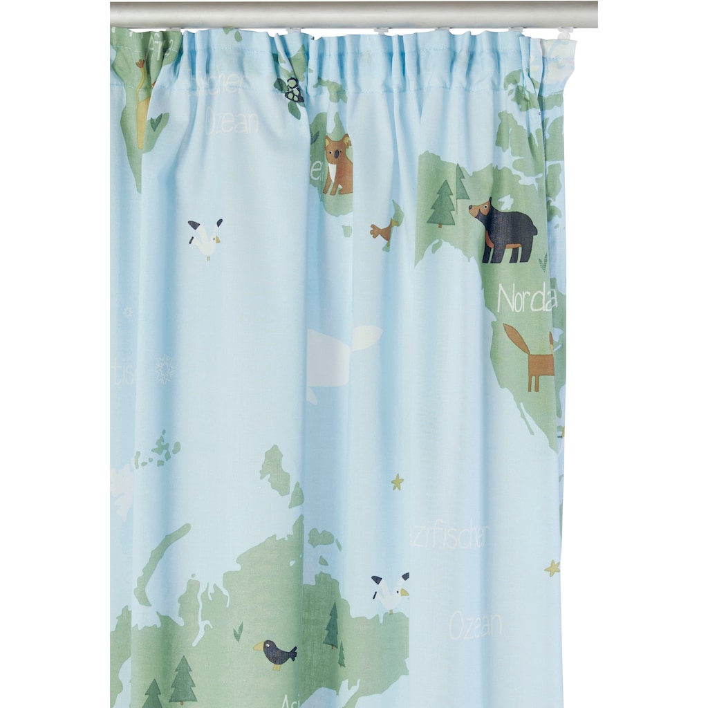Lüttenhütt Vorhang »Weltkarte«, (1 St.), Nachhaltige Kindergardine, bedruckt, halbtransparent, Tiere