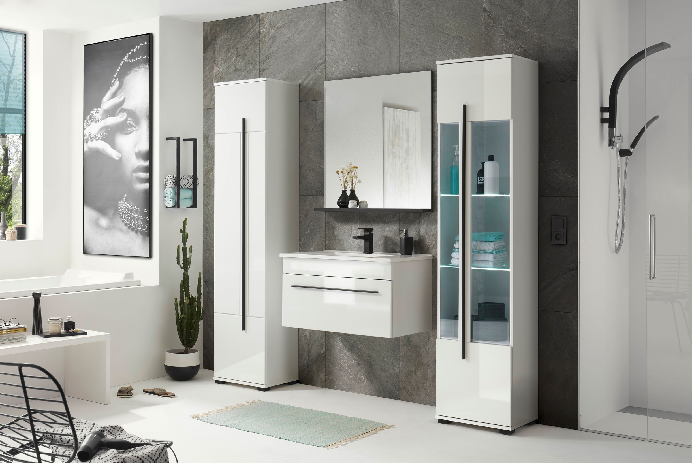 INOSIGN Waschtisch »Cantara, Waschtisch inkl. Waschbecken, modernes Design«, mit schwarzen Griffen, ausreichend Stauraum