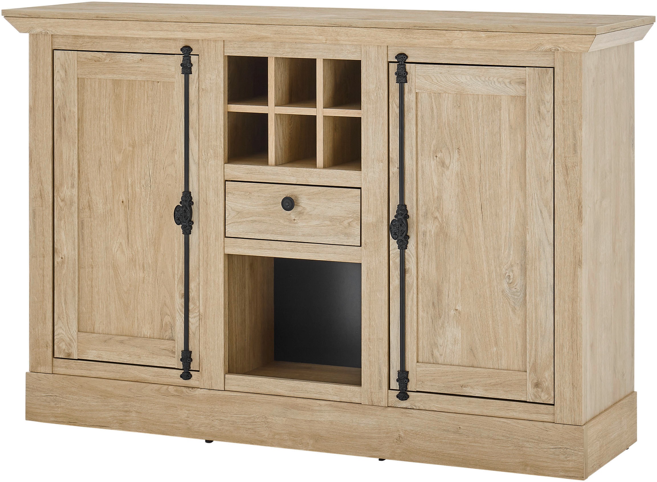 Home affaire Highboard "Cornwall, Kommode im Landhausstil, Schrank, Sideboard, Eiche Dekor" 1 Stk. tlg. verschnörkelte Metallgriffe, ausreichend Stauraum, 152 cm breit