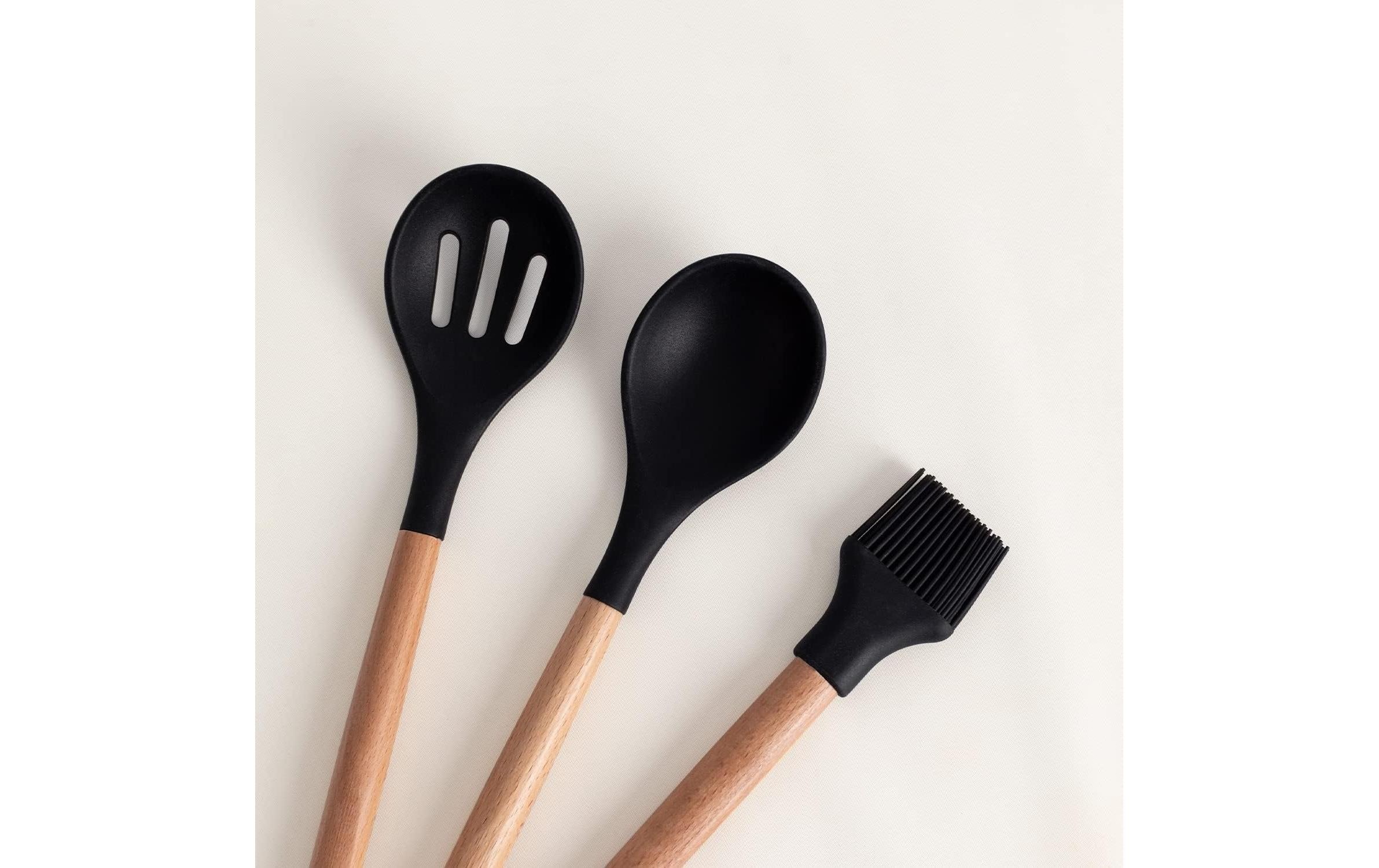 KITCHENWARE STUDIO - Utensiles de cuisine en silicone et bois - Noir