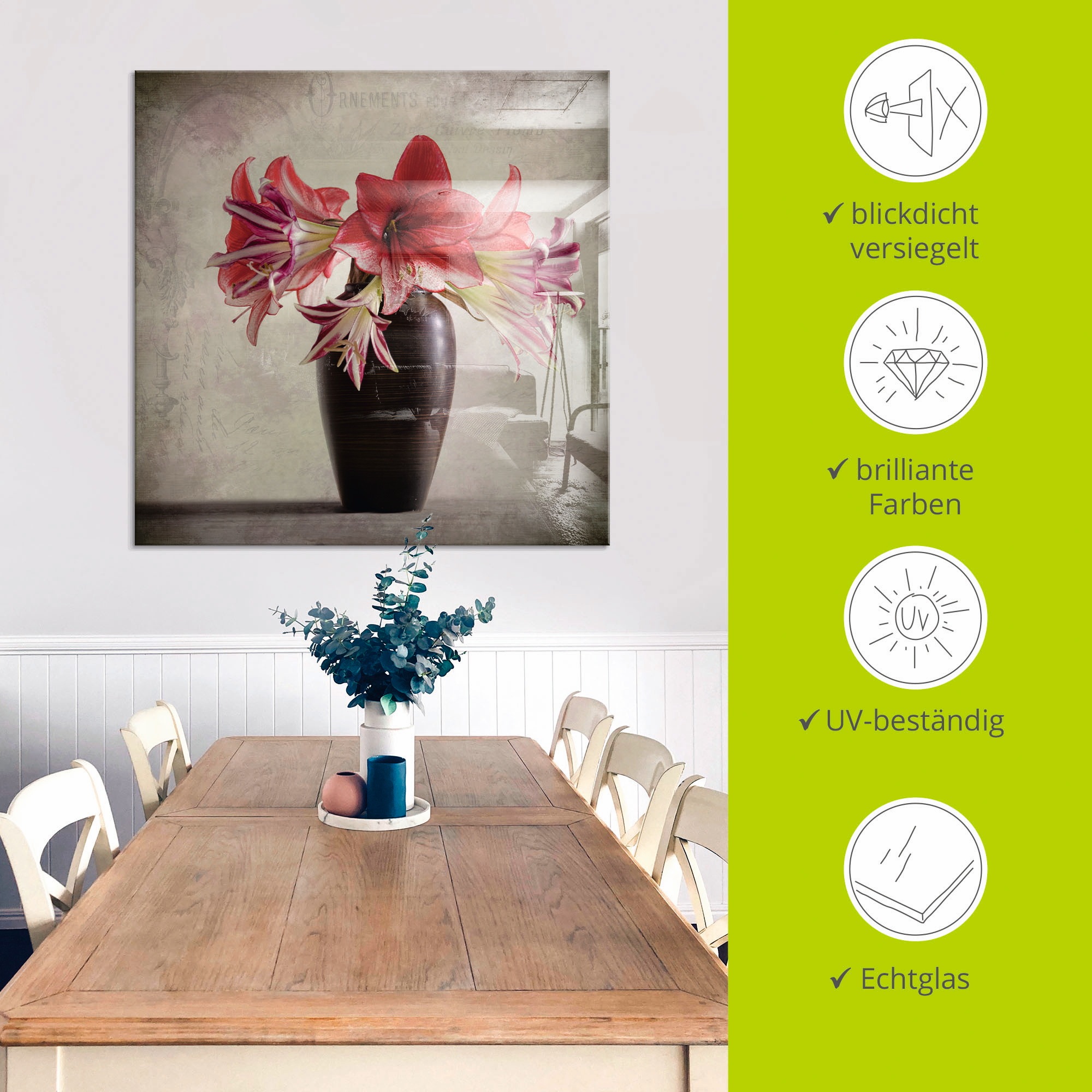 Artland Glasbild »Amaryllis Vintage II«, Blumen, (1 St.), in verschiedenen Grössen