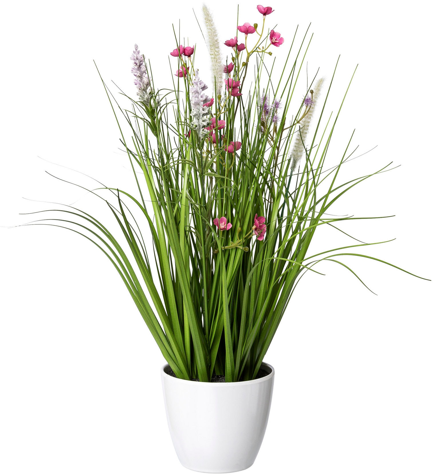 Creativ green Kunstgras »Blüten-Gras-Mix«, in weisser Kunststoffschale
