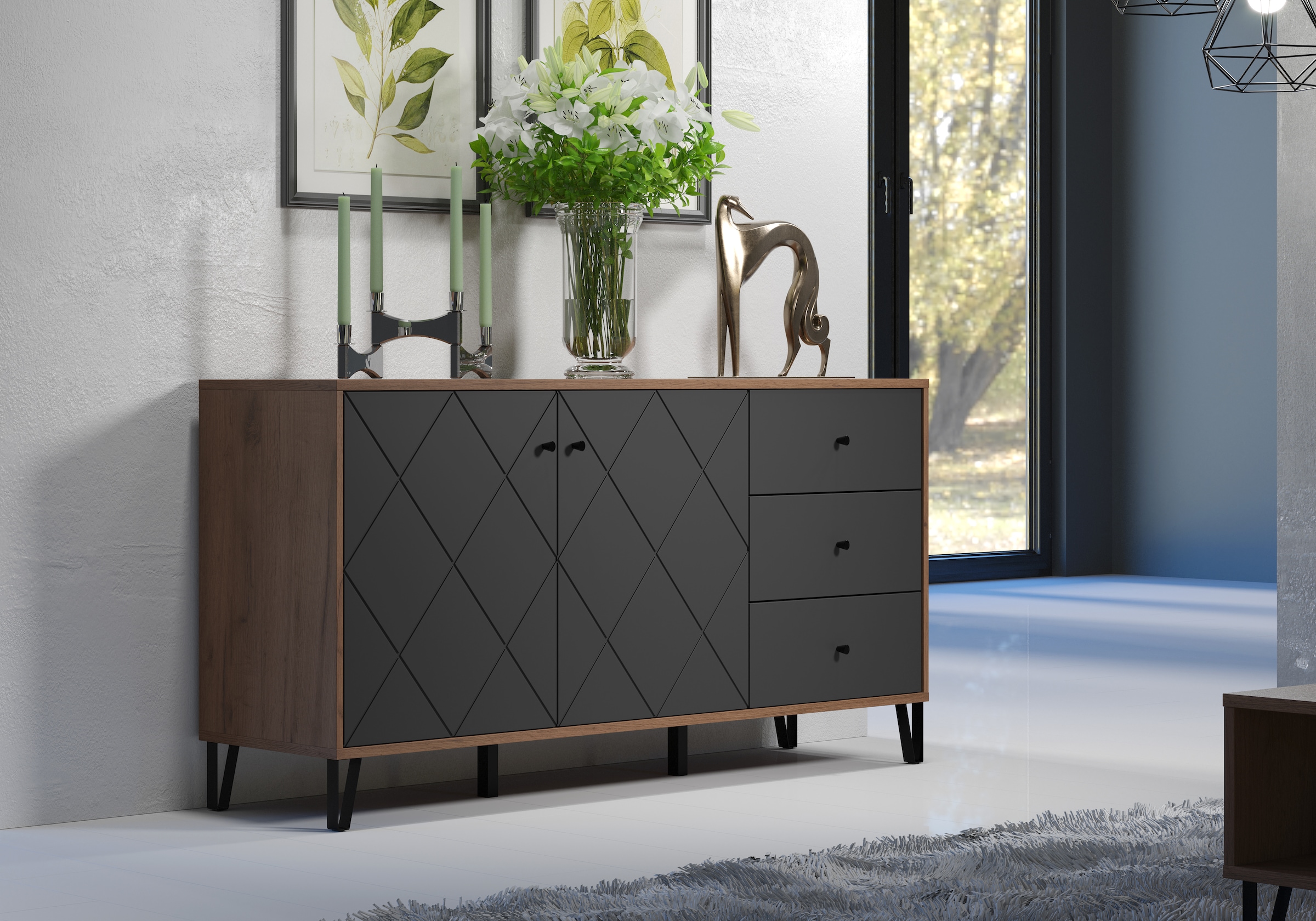 Places of Style Sideboard »Molveno«, (1 St.), aussergewöhnliches Design mit strukturierten Fronten, Soft-Close