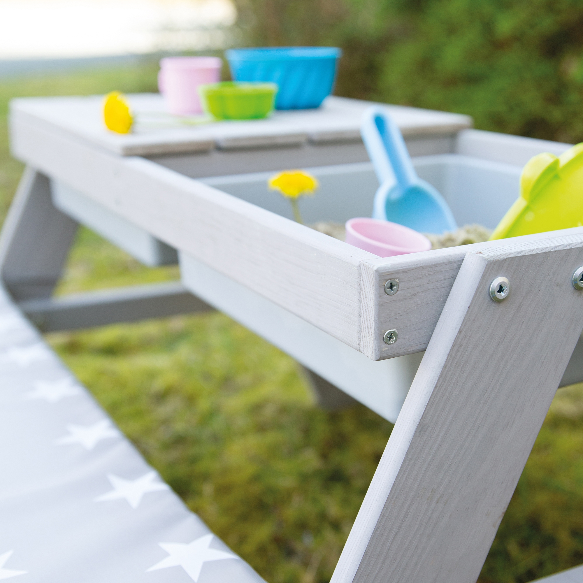 roba® Kindersitzgruppe »Picknick for 4 Outdoor + mit Spielwannen, Grau«, (Set), mit abgerundeten Ecken; inklusive Sitzauflagen Â»Little StarsÂ«