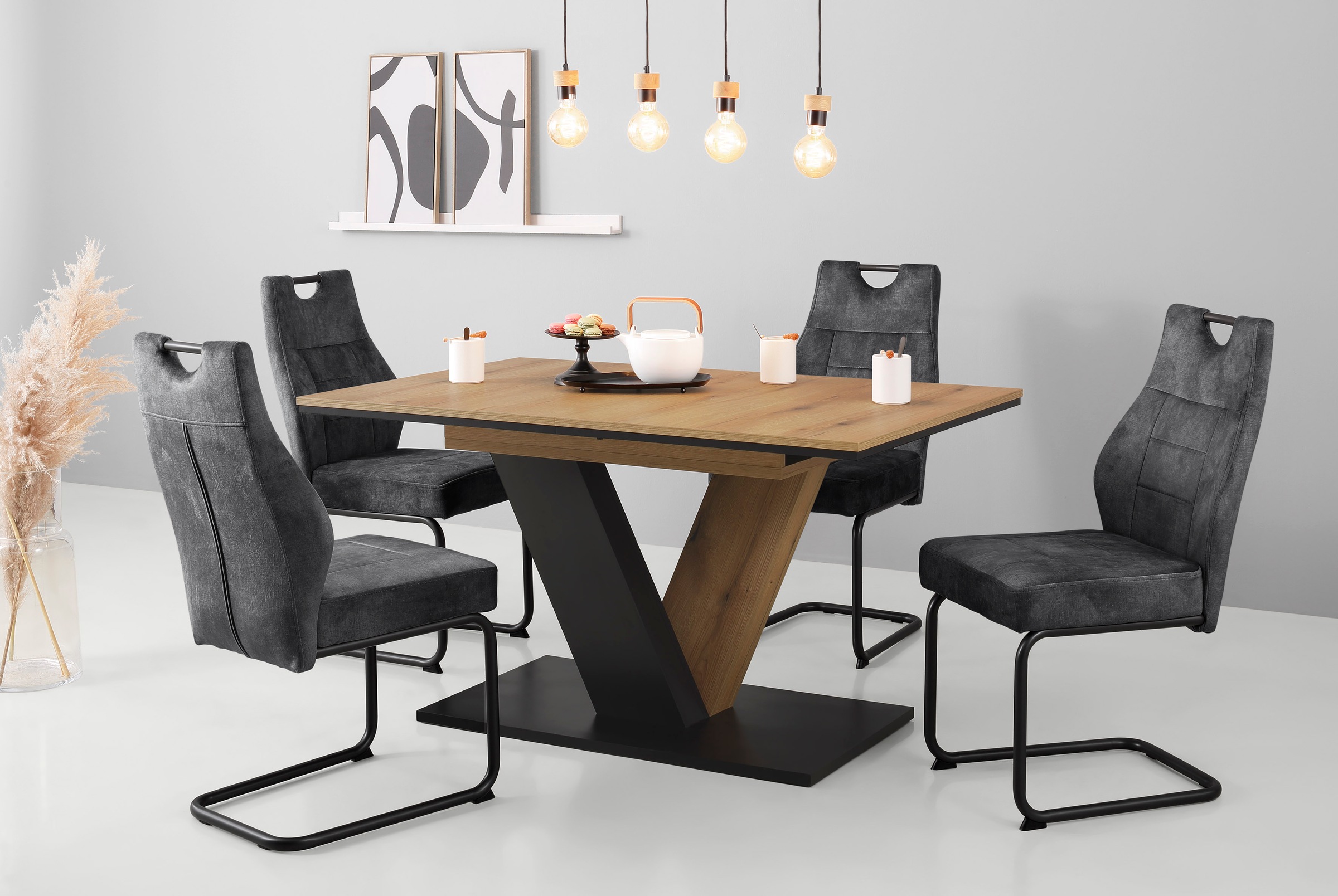 HELA "Linda S Schwingstuhl" (Set) 4 Stk.mit Taschenfederkern Sitz, mit 140KG belastbar, Freischwinger