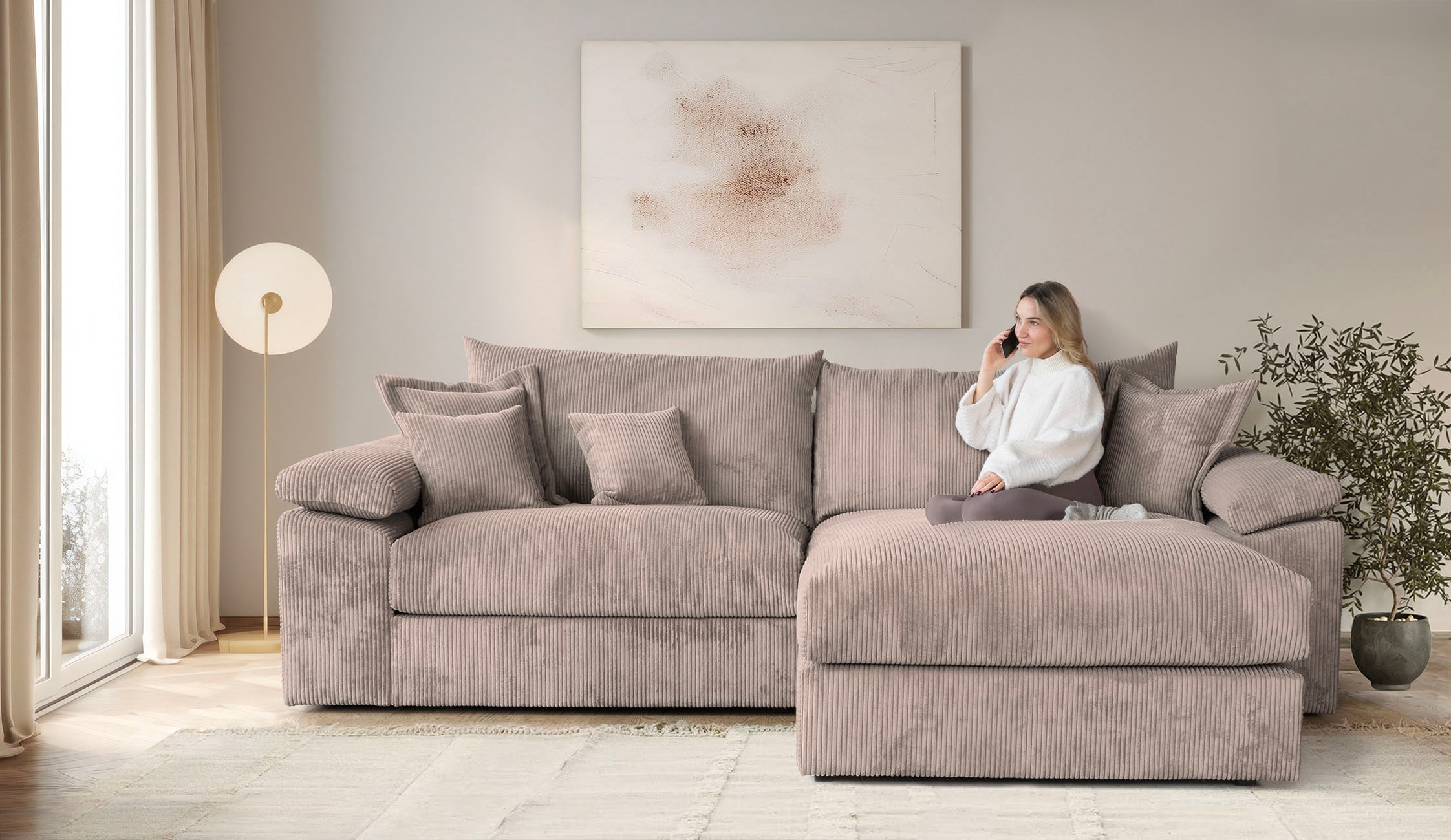 Home affaire Ecksofa »Soft&Cosy XXL L-Form - Breite 303 cm«, Mega-Sofa, in Cord, Federkern-Polsterung