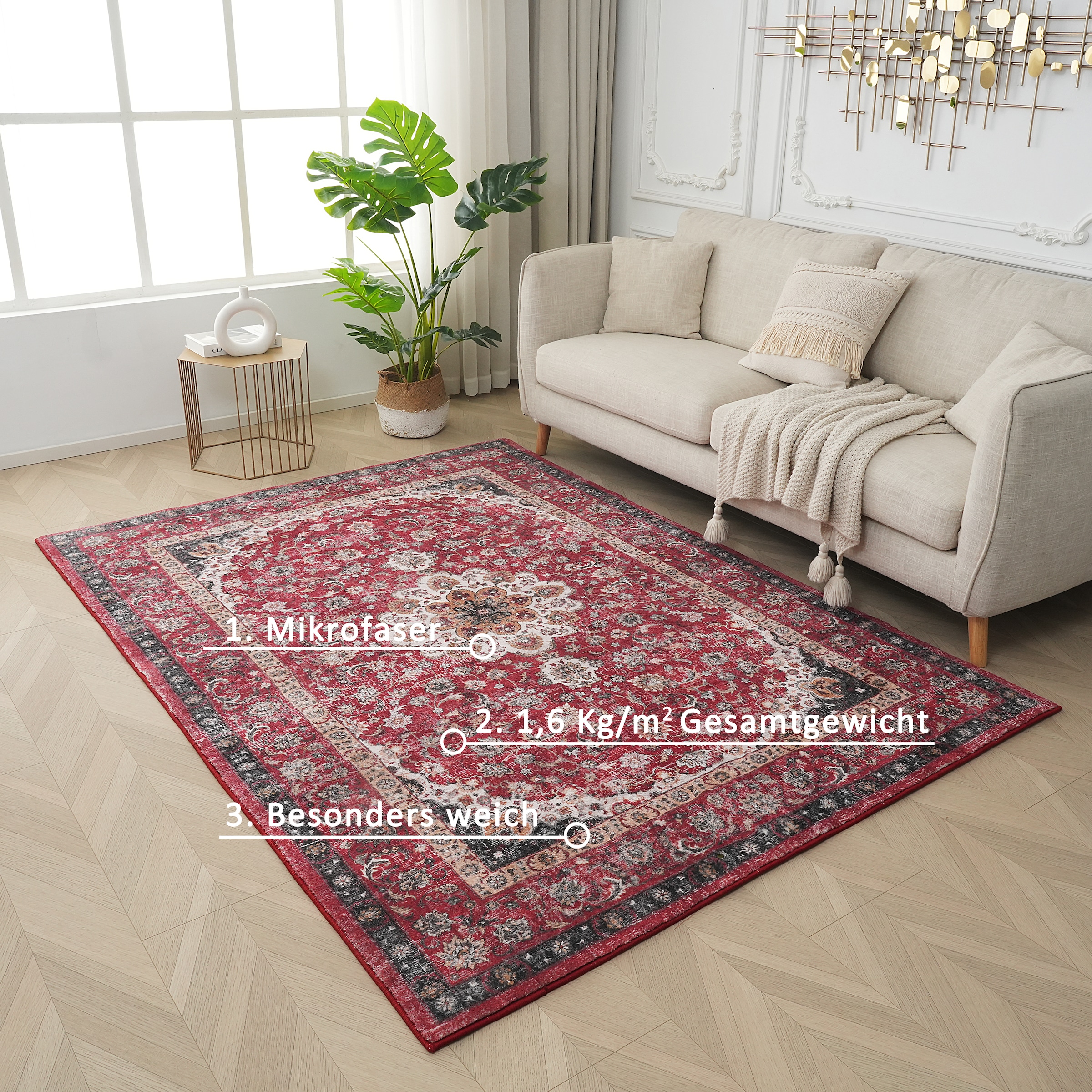 my home Teppich »Omar, Druckteppich, orientalisches Design, mehrfarbig, bedruckt«, rechteckig, 13 mm Höhe, Orient-Optik, Vintage Design, weich, Wohnzimmer, Schlafzimmer