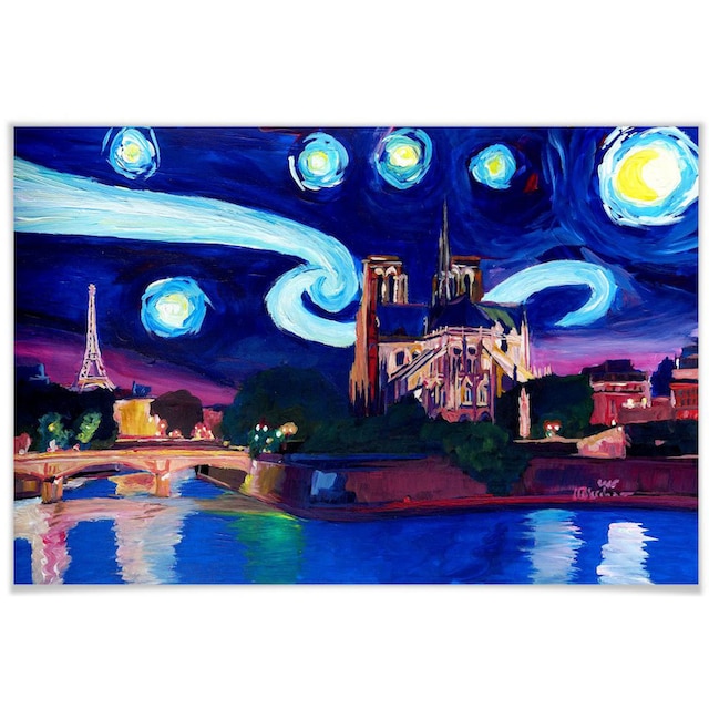 Wall-Art Poster »Van Gogh Stil Stadt Paris bei Nacht«, Stadt, (1 St.),  Poster, Wandbild, Bild, Wandposter online shoppen | Jelmoli-Versand