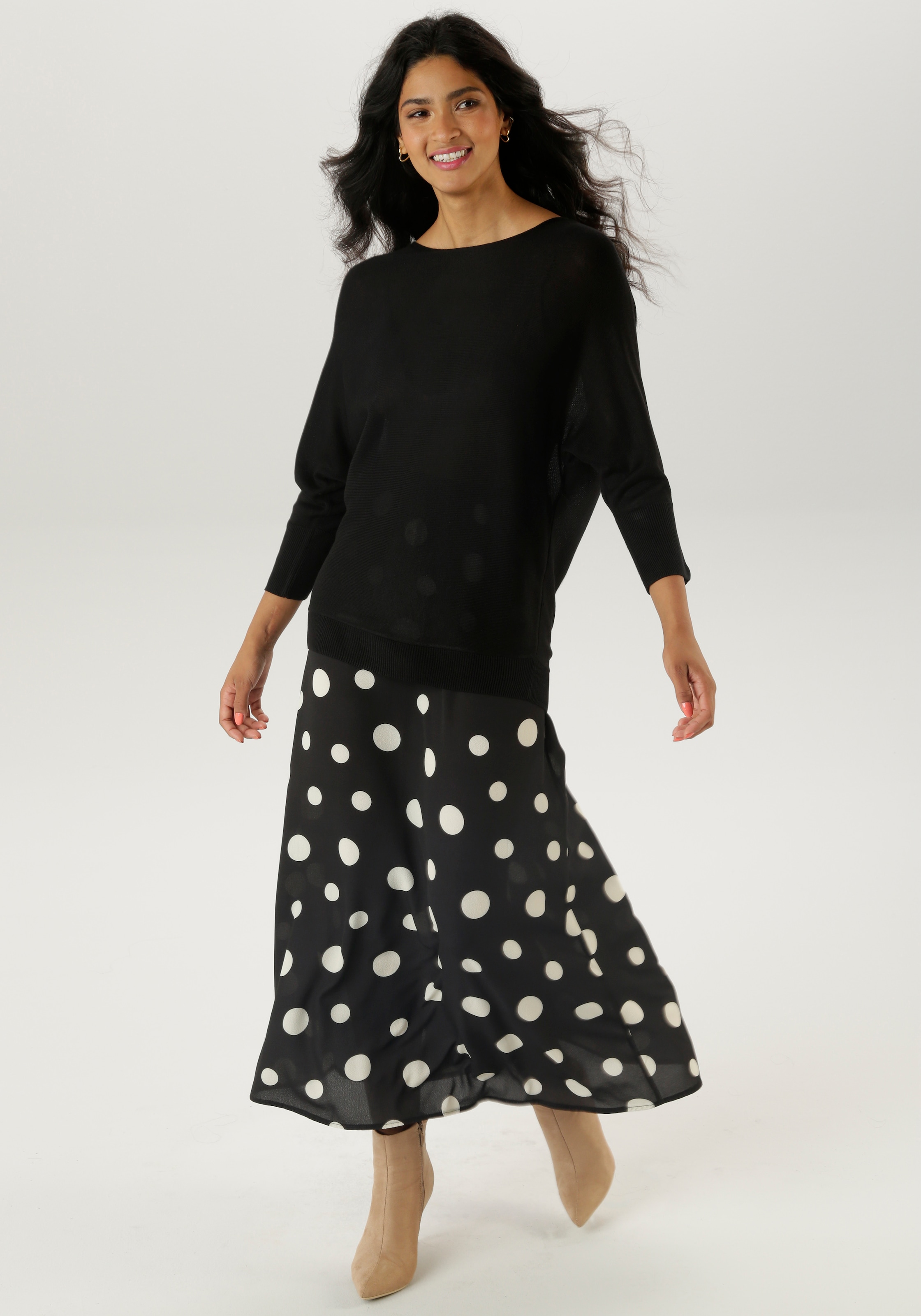 Aniston SELECTED Maxirock, mit grossen Punkteprint und elastischen Gummiband