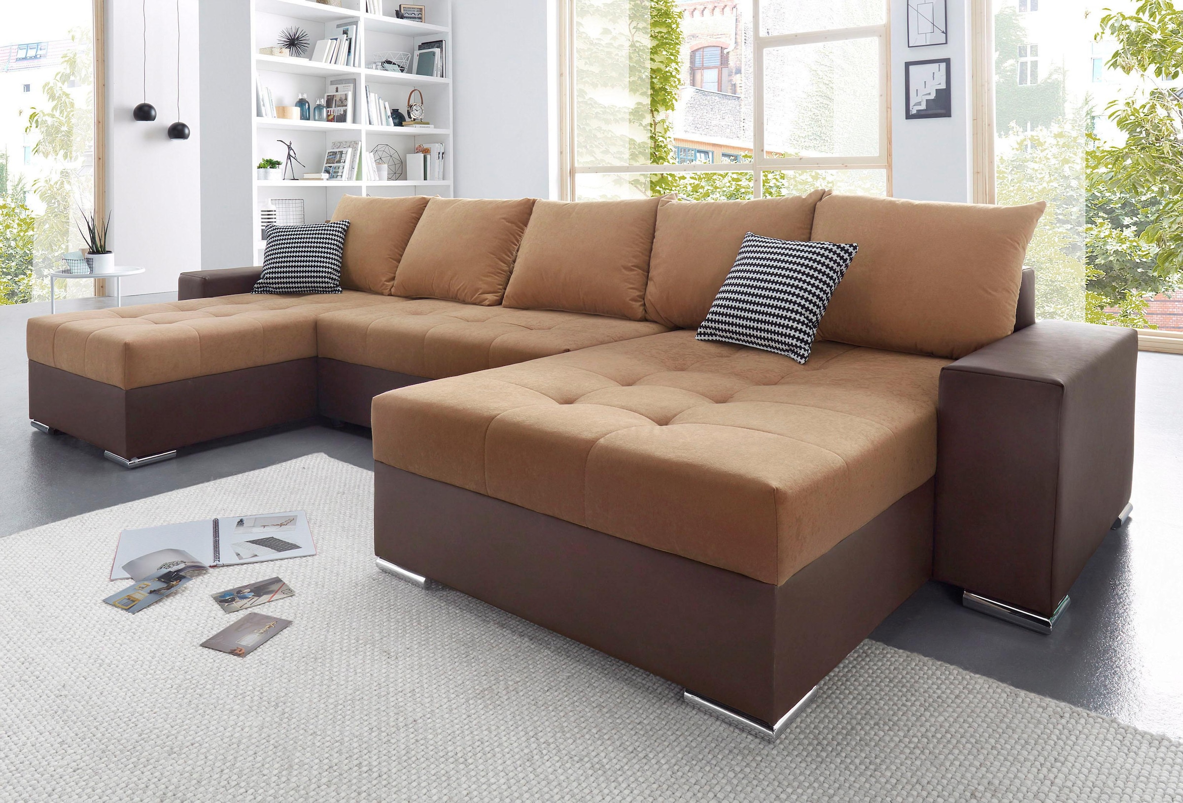 COLLECTION AB Wohnlandschaft »XXL-Josy U-Form, Breite 333 cm, mit 2 Recamieren 77 & 97 cm«, inkl. Bettfunktion, Bettkasten, mit 5 gleich grossen Rückenkissen