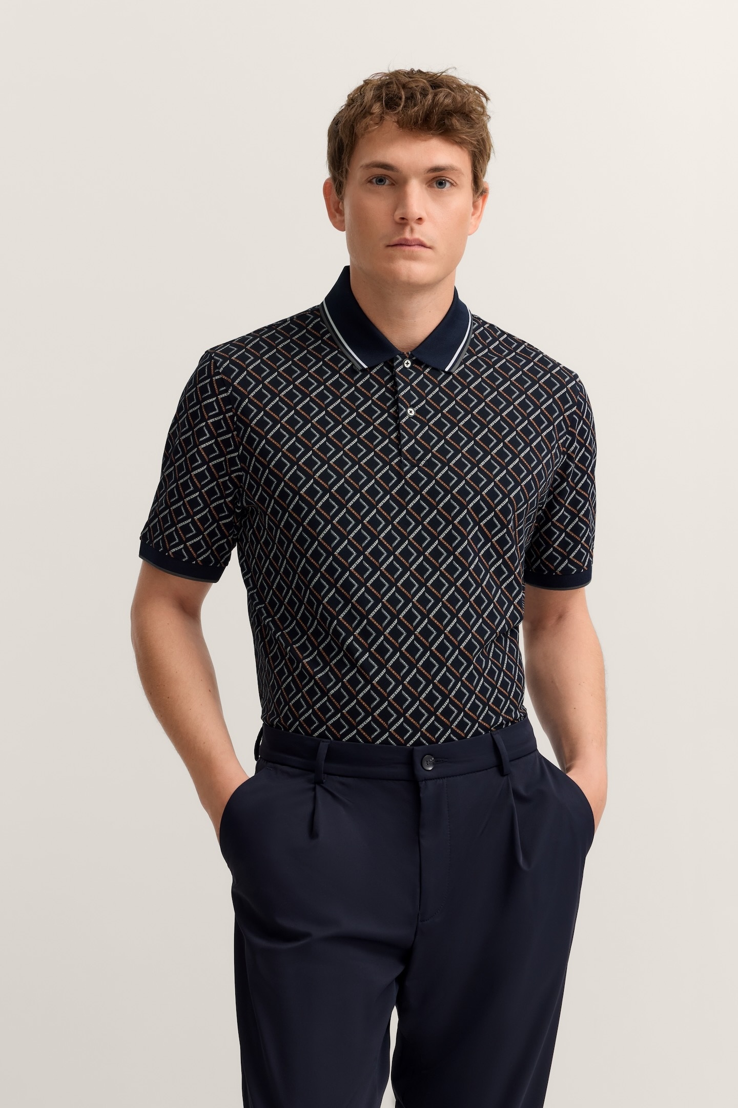 bugatti Poloshirt »Modern Fit« mit Rauten-Muster