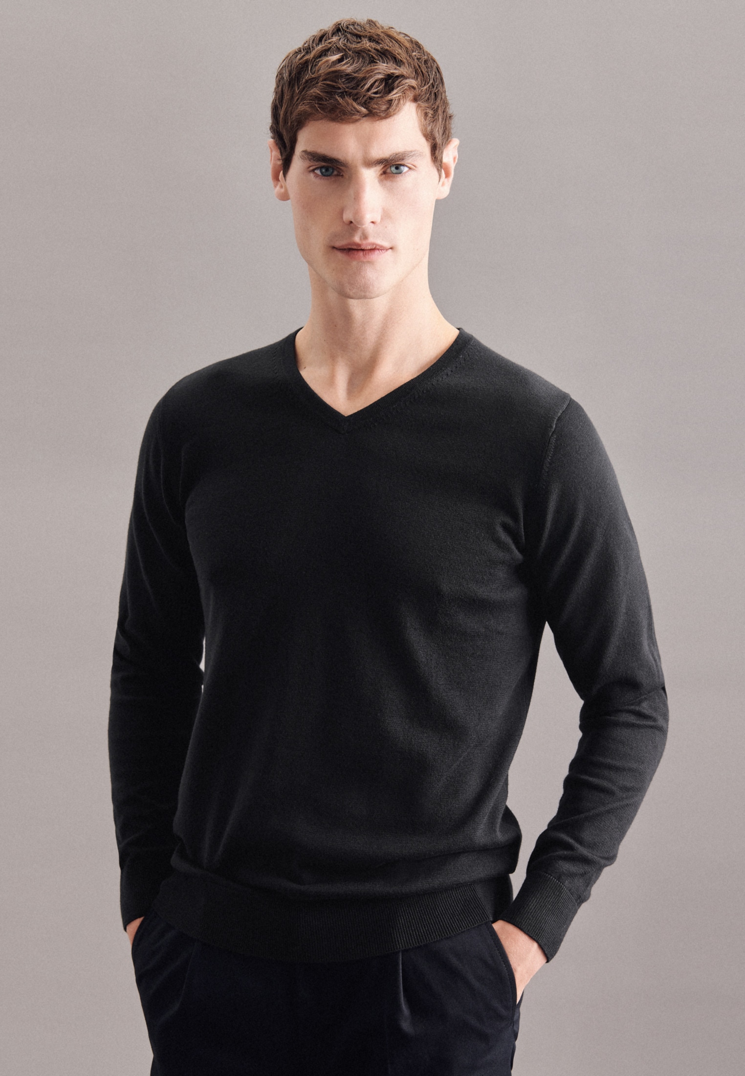 seidensticker Strickpullover »Schwarze Rose«, Langarm V-Neck Uni