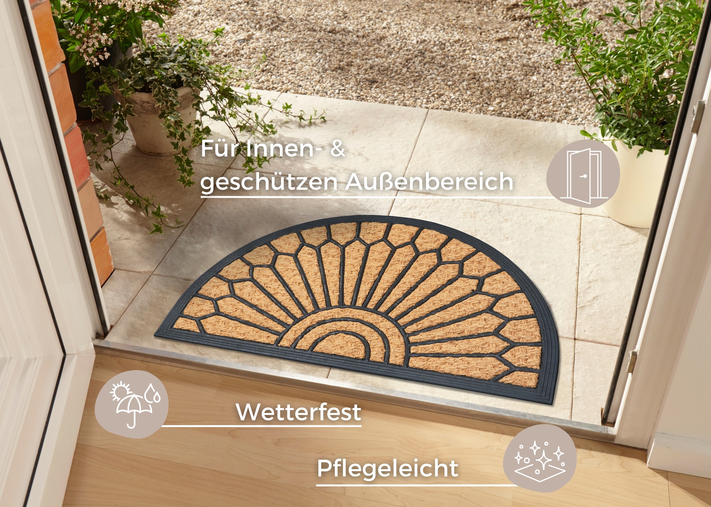 HANSE Home Fussmatte »Mix Mats Gummi-Kokos Halbrund Geometric Ornament, Türmatte«, halbrund, 15 mm Höhe, Kokos, Gummi, Schmutzfangmatte, Outdoor, Rutschfest, Innen, Kokosmatte