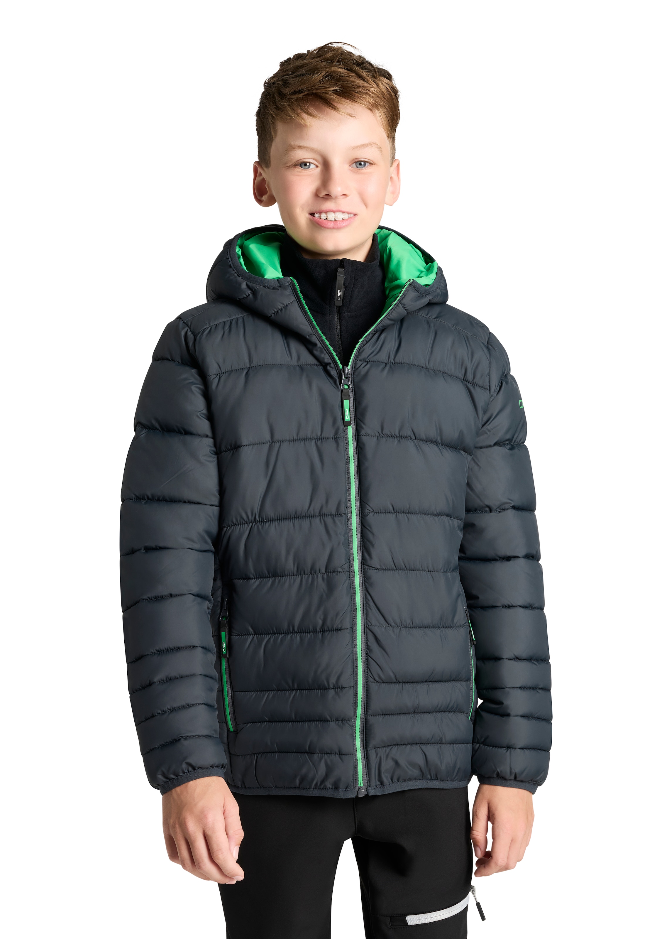 Cmp Antracite, De Steppjacke "Kid Jacket Fix Hood" Mit Kapuze Mit Kapuze, Winddicht, Wasserabweisend, Aus Polyester