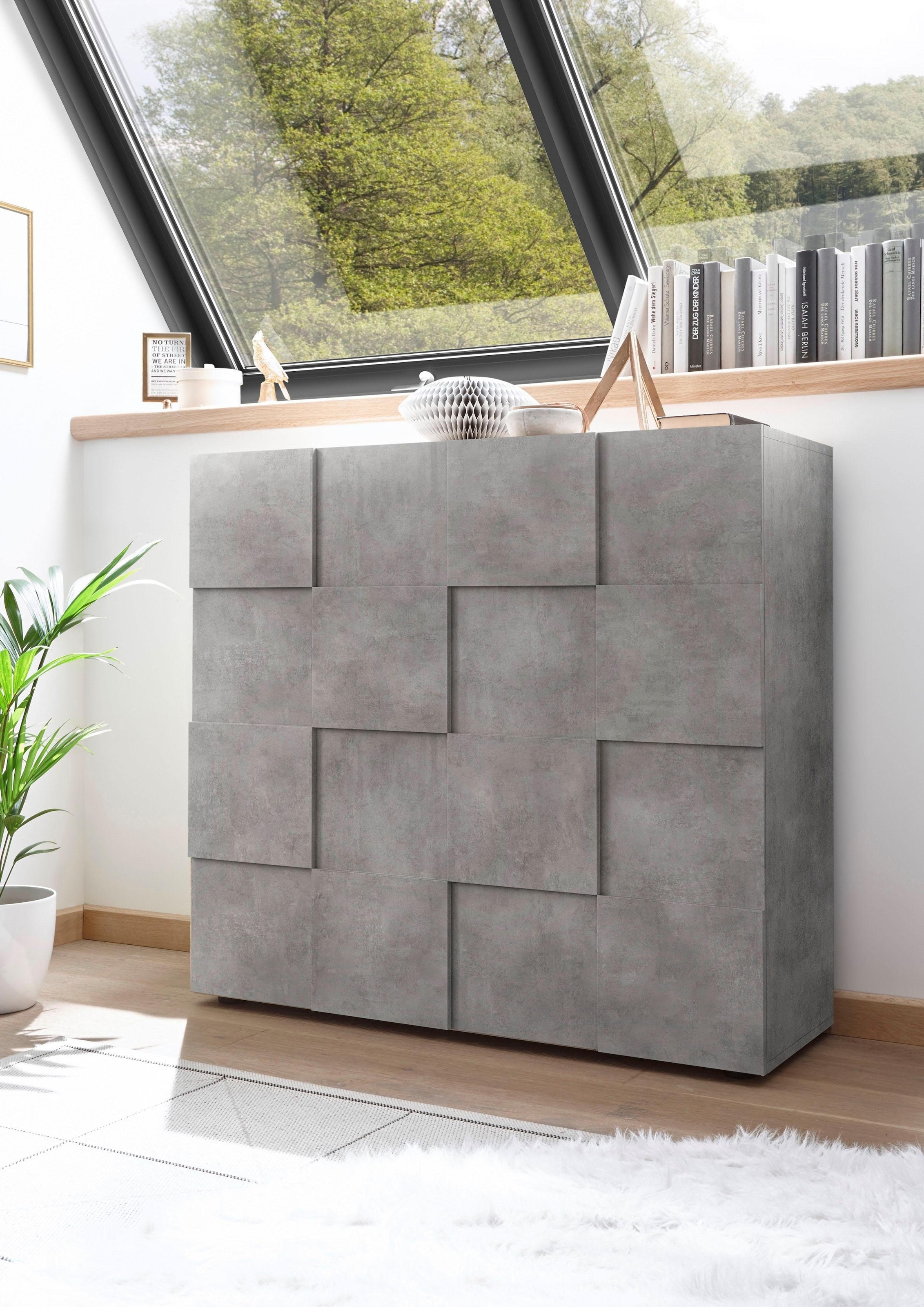 INOSIGN Highboard »Dama Höhe 111 cm, Breite 121 cm, Kommode 2 Türen, Hochkommode«, Front in 3D-Optik, viel Stauraum, verschiedene Farben