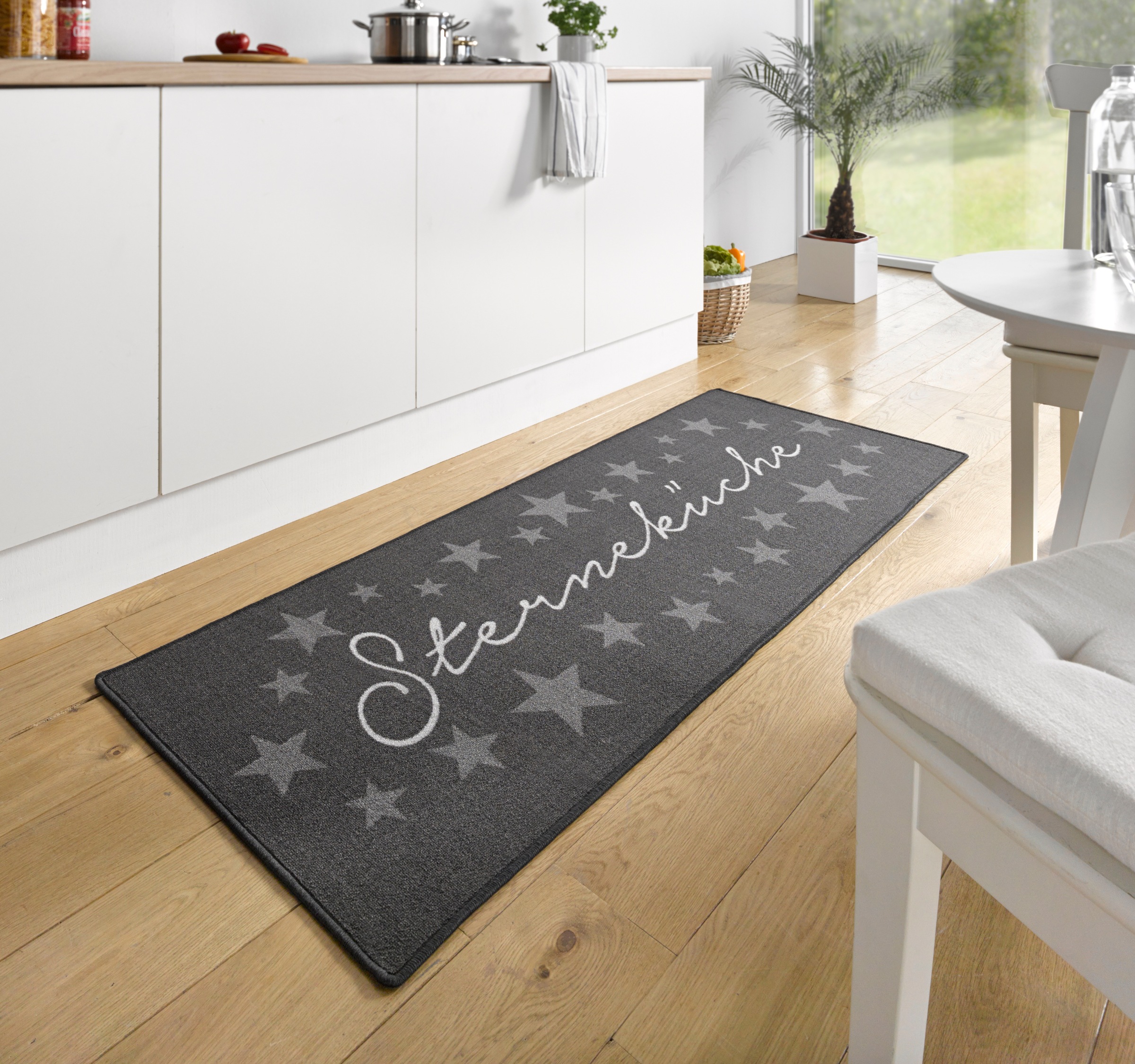 THE RUGS Design Velours Kitchen Runner Rug Non Slip Durable Comfort Mat in Grey | Size: 67cm x 180cm