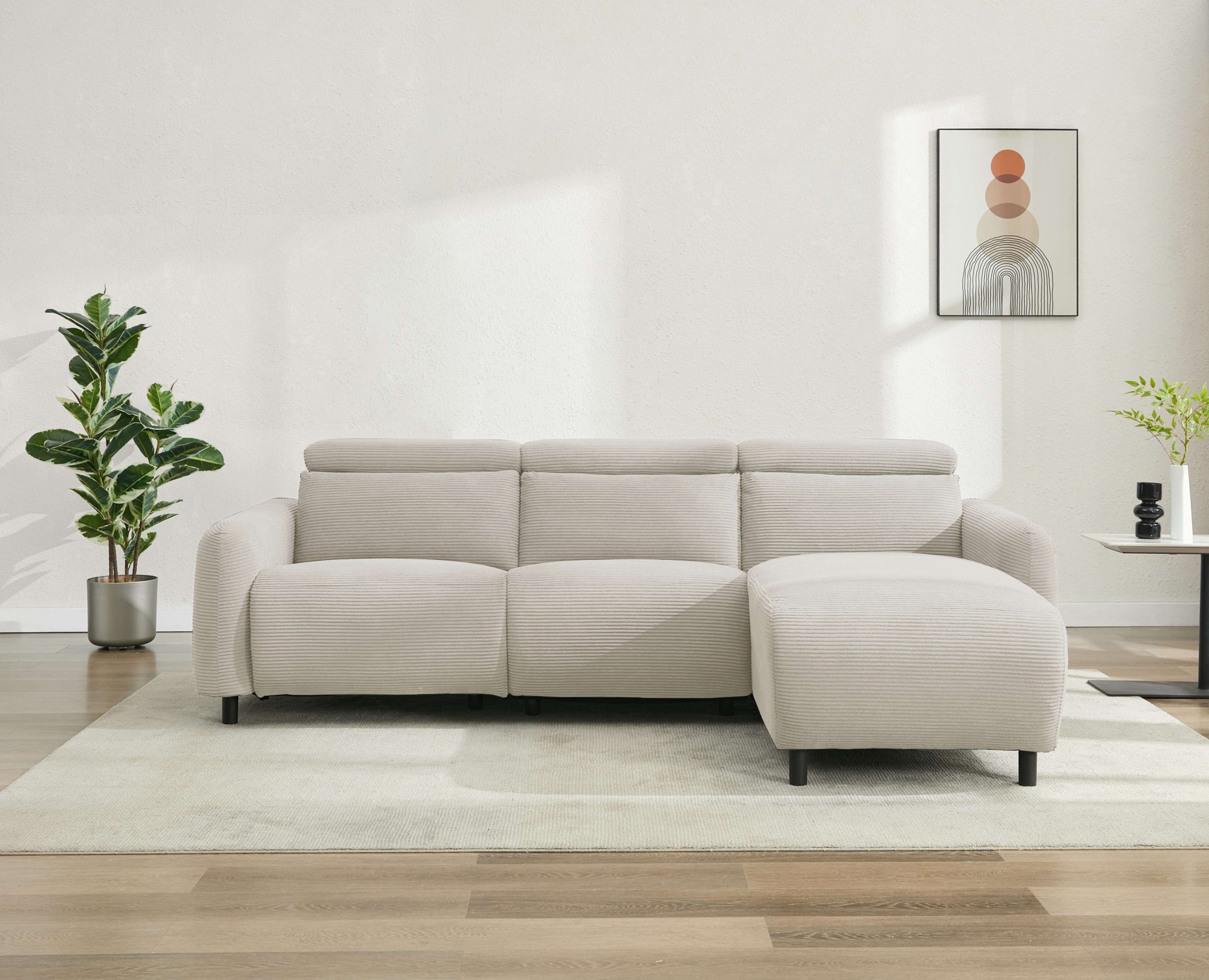 GOODproduct Ecksofa "SKAANE in Cord, L-Form, 274 cm, manuelle u. elektrische Relaxfunktion," rundes Design, Kopfteilverstellung, Federkernpolsterung