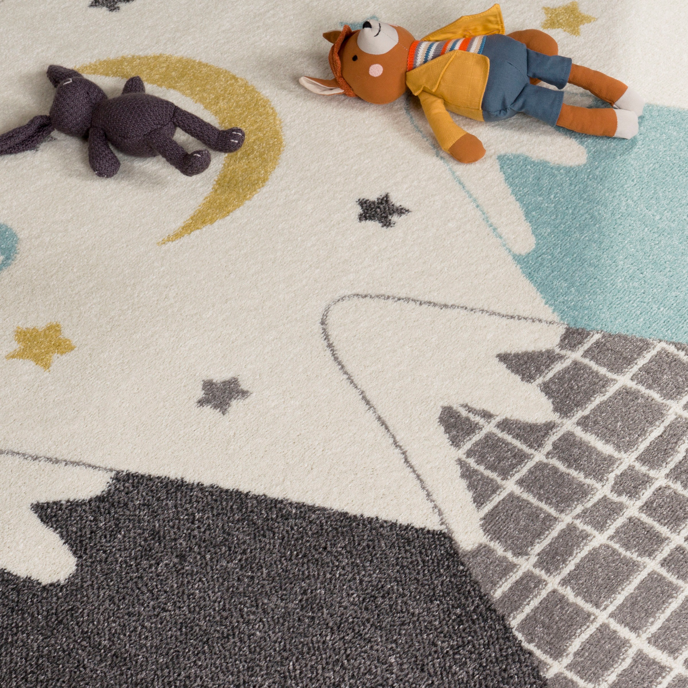 Paco Home Kinderteppich »Nino 886«, rechteckig, 13 mm Höhe, Kurzflor, Spielteppich, Motiv Berge & Sterne, Pastell-Farben