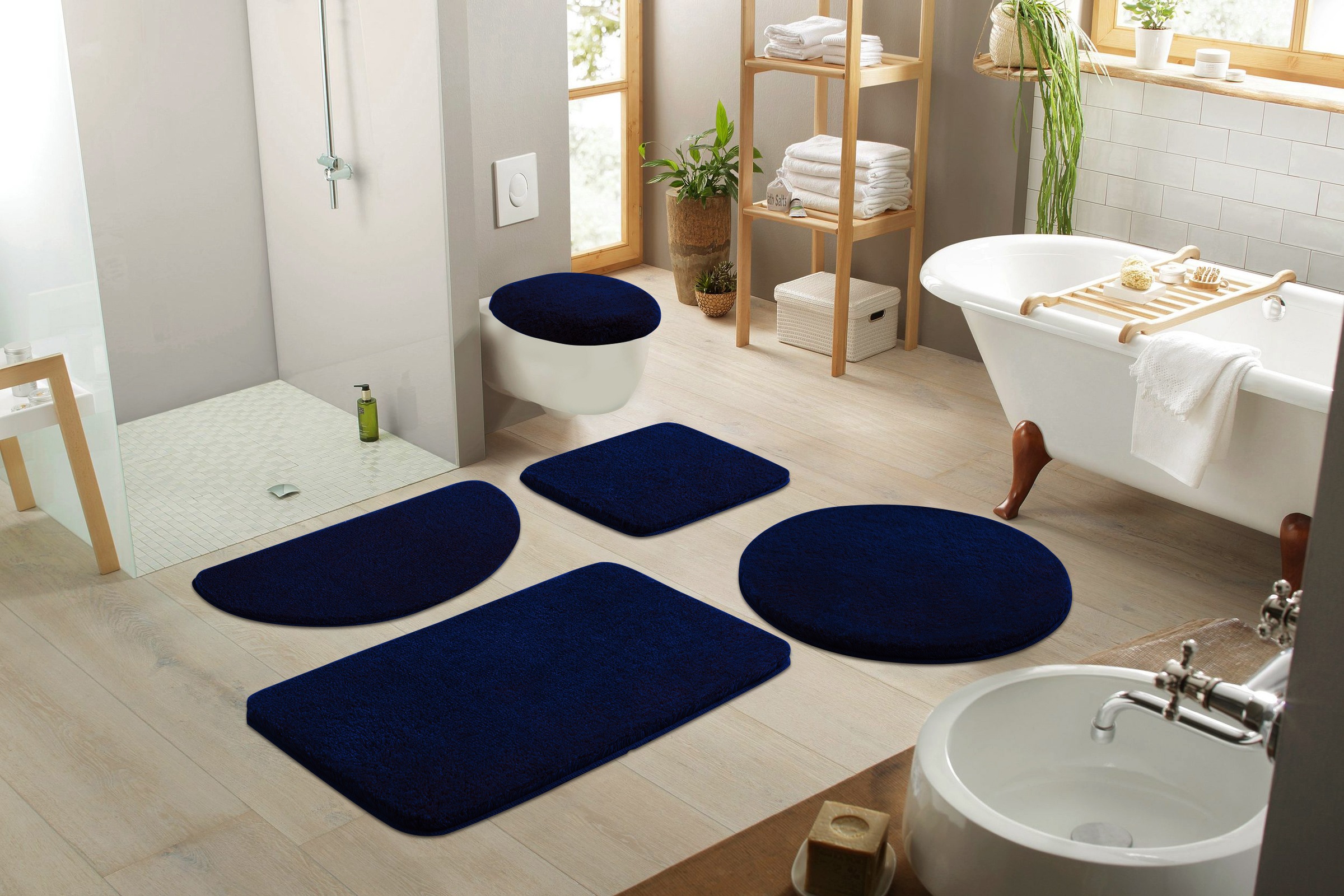 my home Badematte »Merida, Badvorleger, Badezimmer Teppich«, rutschhemmend beschichtet, fussbodenheizungsgeeignet-schnell trocknend-strapazierfähig, Badteppich, Uni Farben, rechteckig, rund & als 2-tlg. Set erhältlich