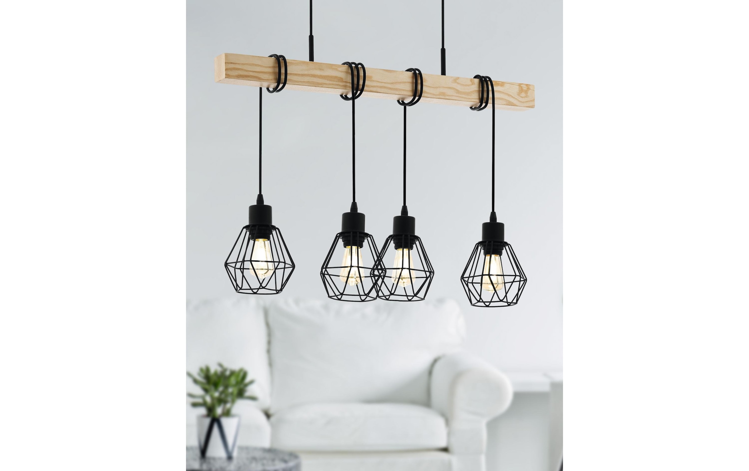 EGLO LED Pendelleuchte »TOWNSHEND 5 exkl E27 4x60W«, Holzart: Kiefer (Neuseeland)